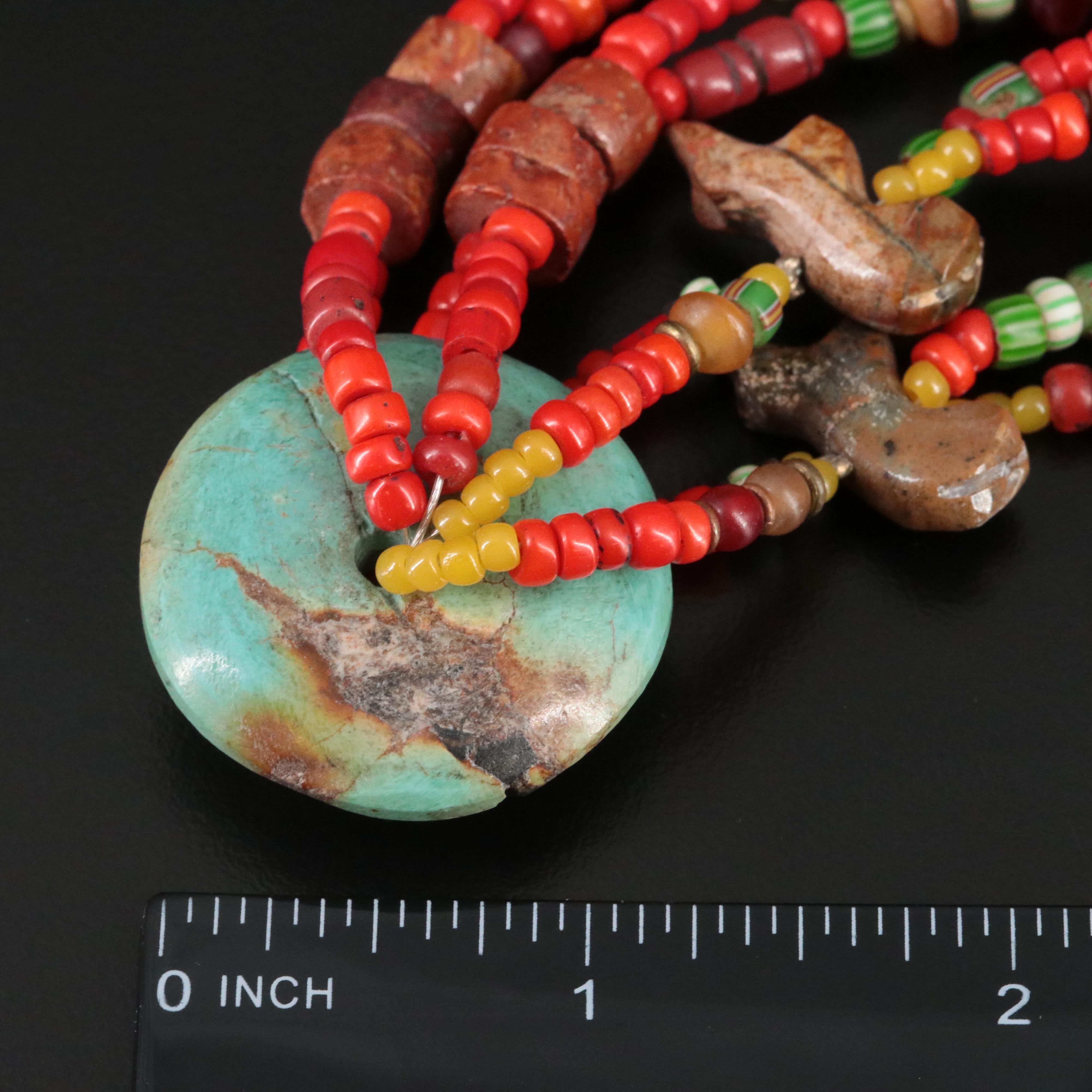 Southwestern Gemstone Bead Necklace with Fetishes and Trade Bead Accents