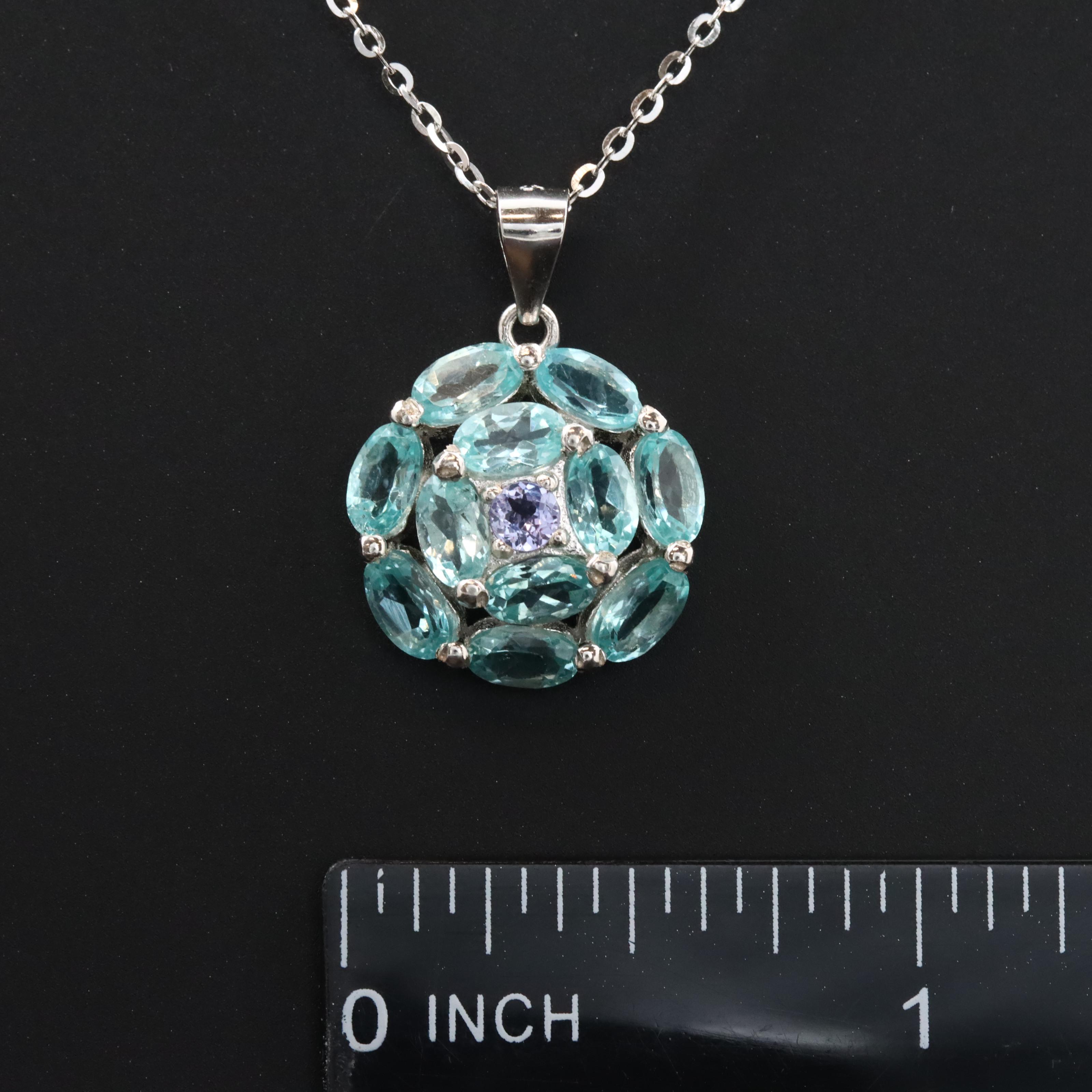 Sterling Apatite and Tanzanite Halo Pendant Necklace