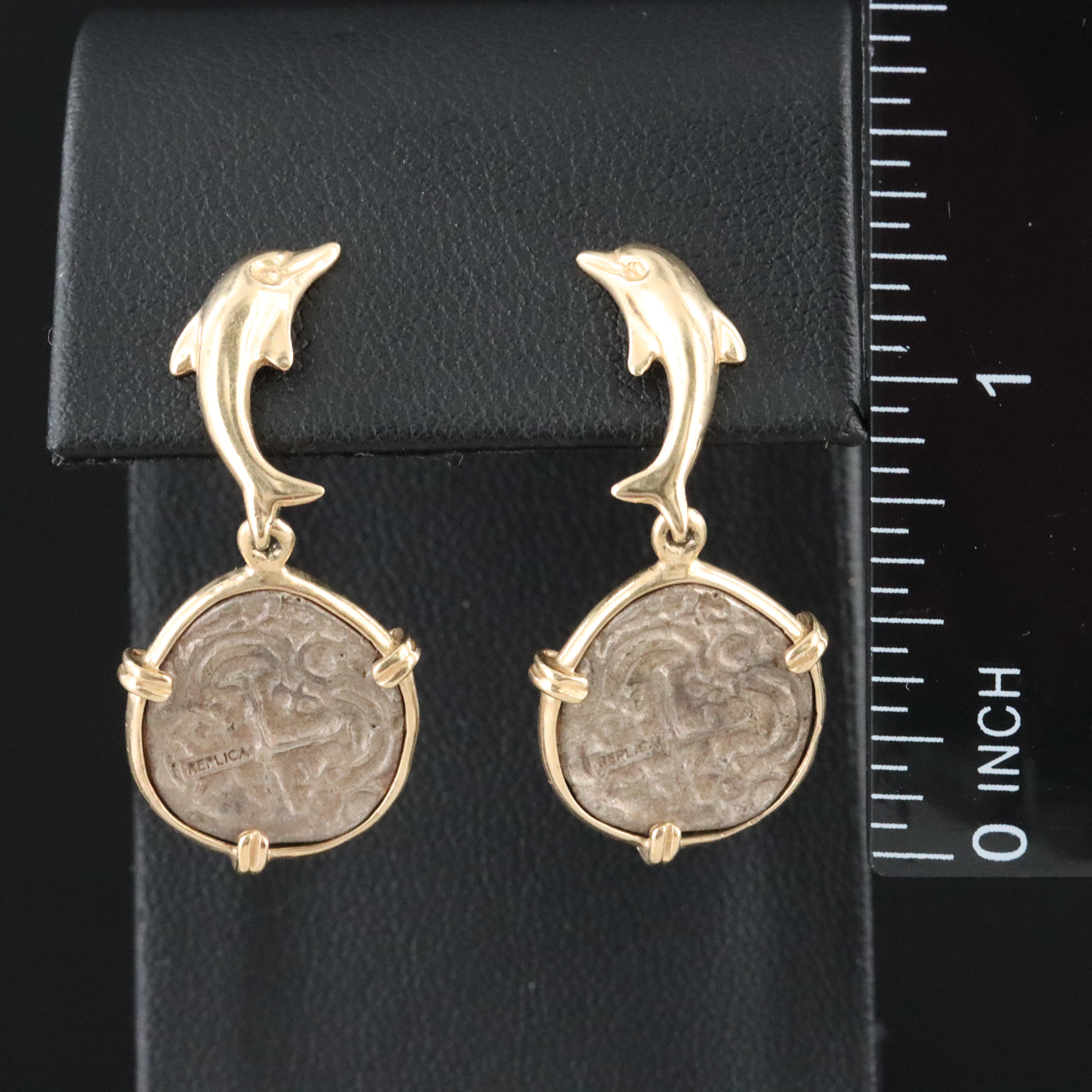 14K and Sterling Dolphin and Replica Shipwreck Coin Earrings
