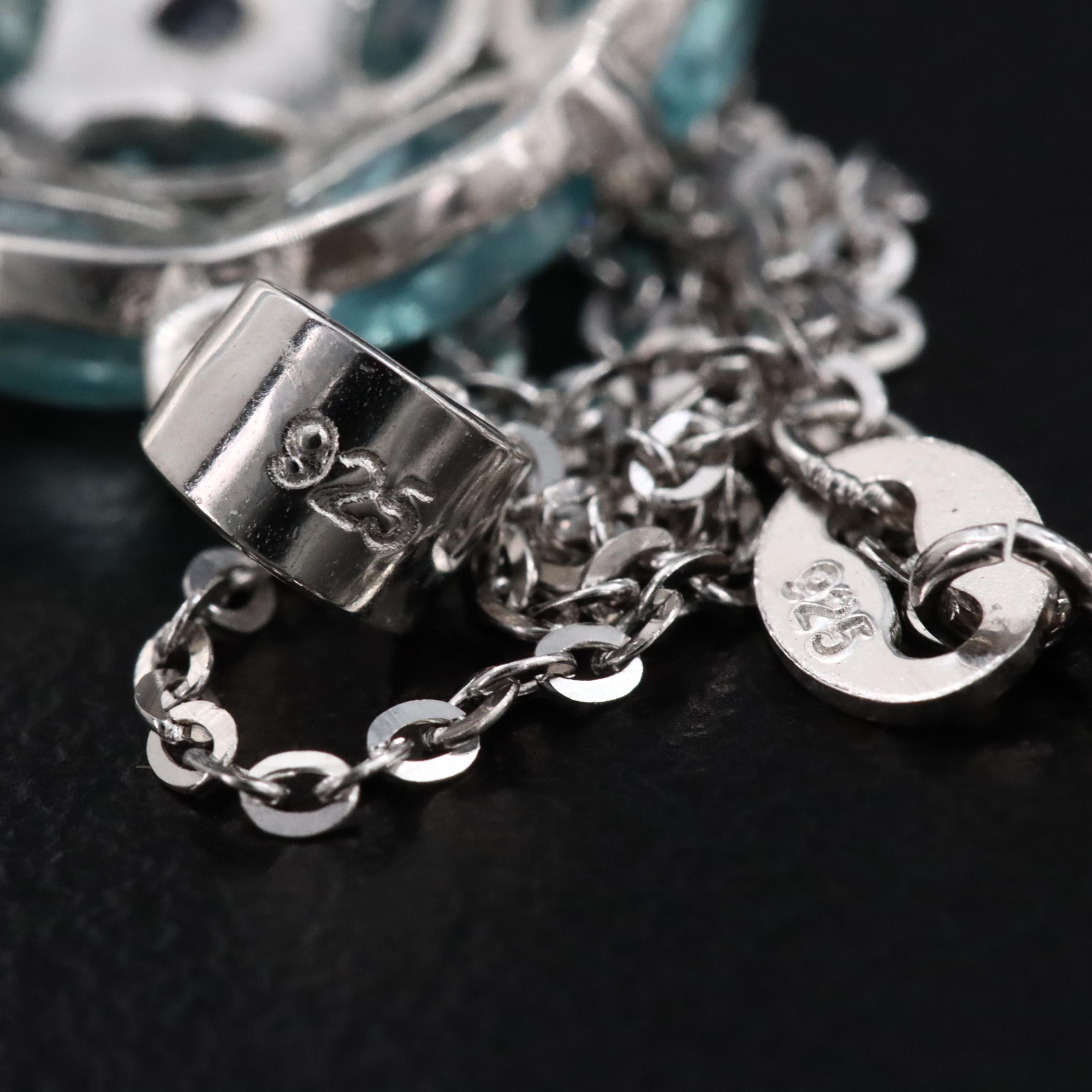 Sterling Apatite and Tanzanite Halo Pendant Necklace