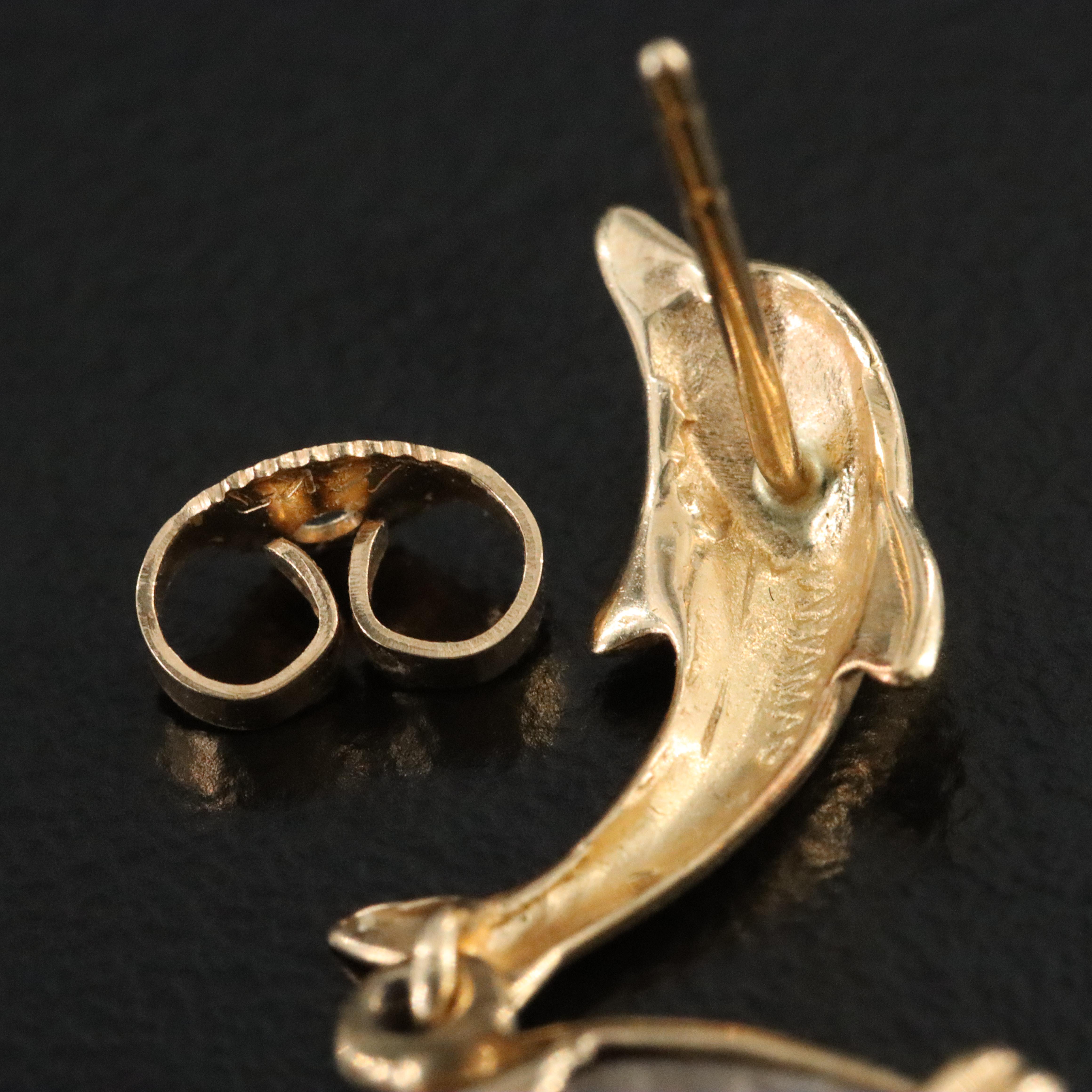 14K and Sterling Dolphin and Replica Shipwreck Coin Earrings