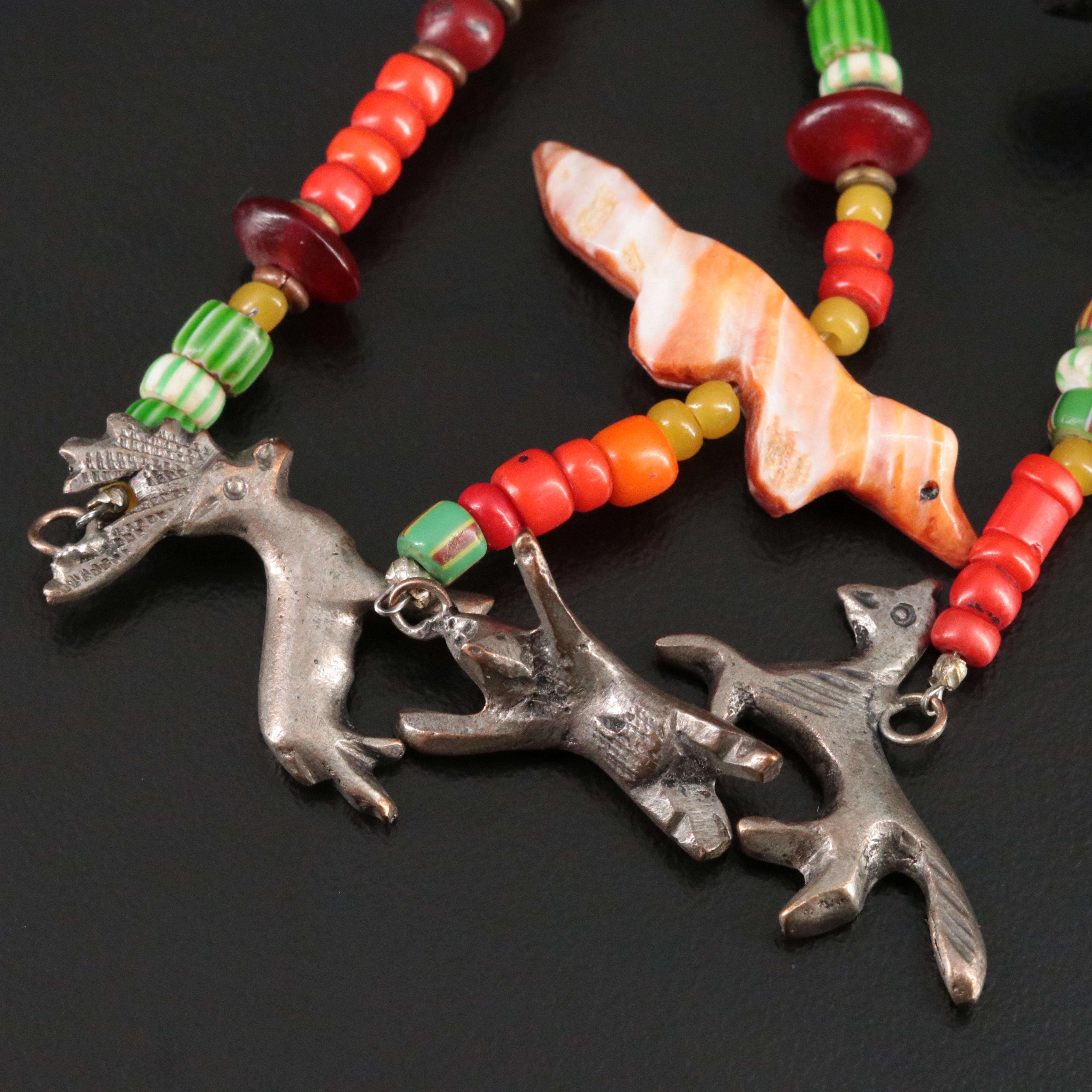 Southwestern Gemstone Bead Necklace with Fetishes and Trade Bead Accents