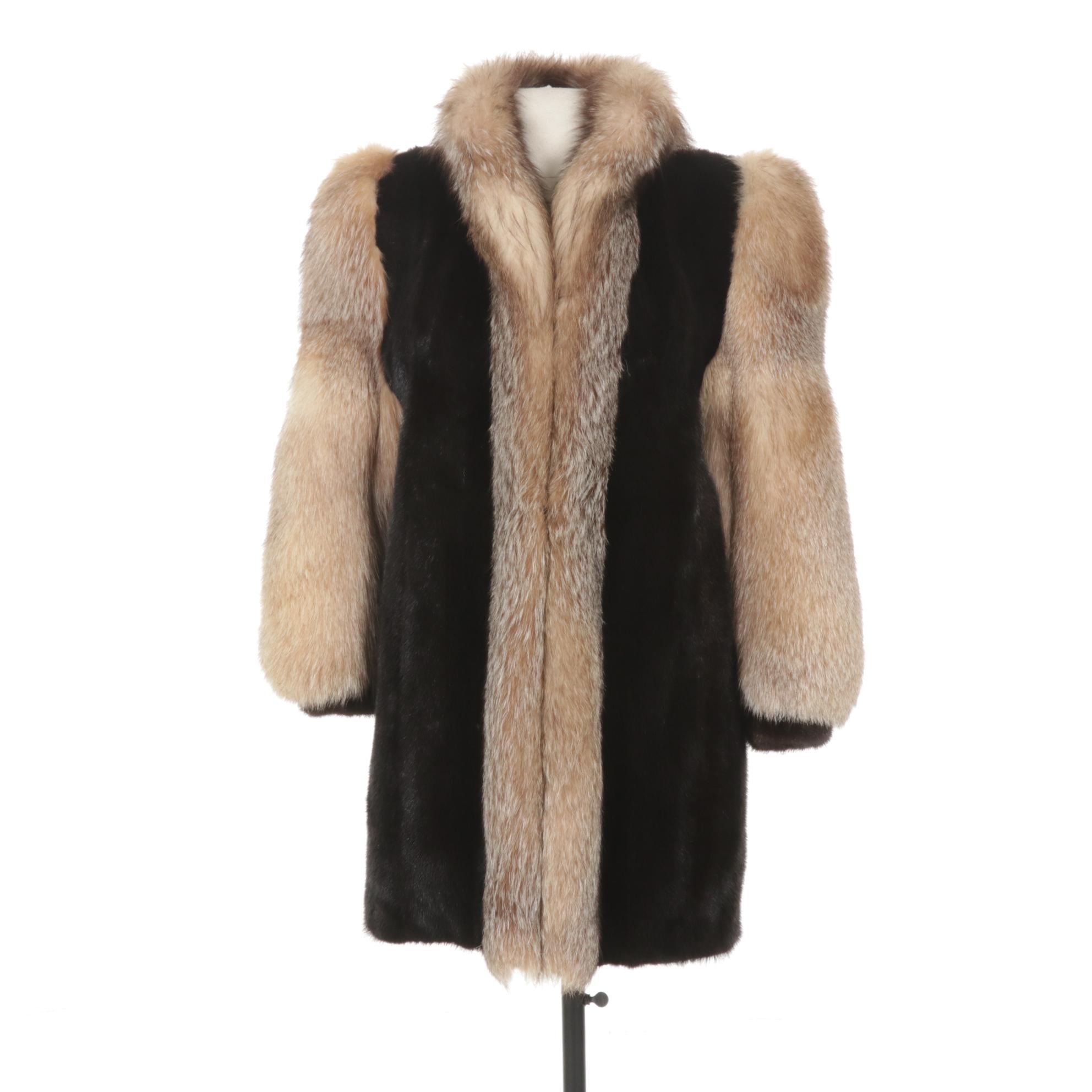 Crystal Fox Fur Collar and Sleeves on Mink Fur Stroller