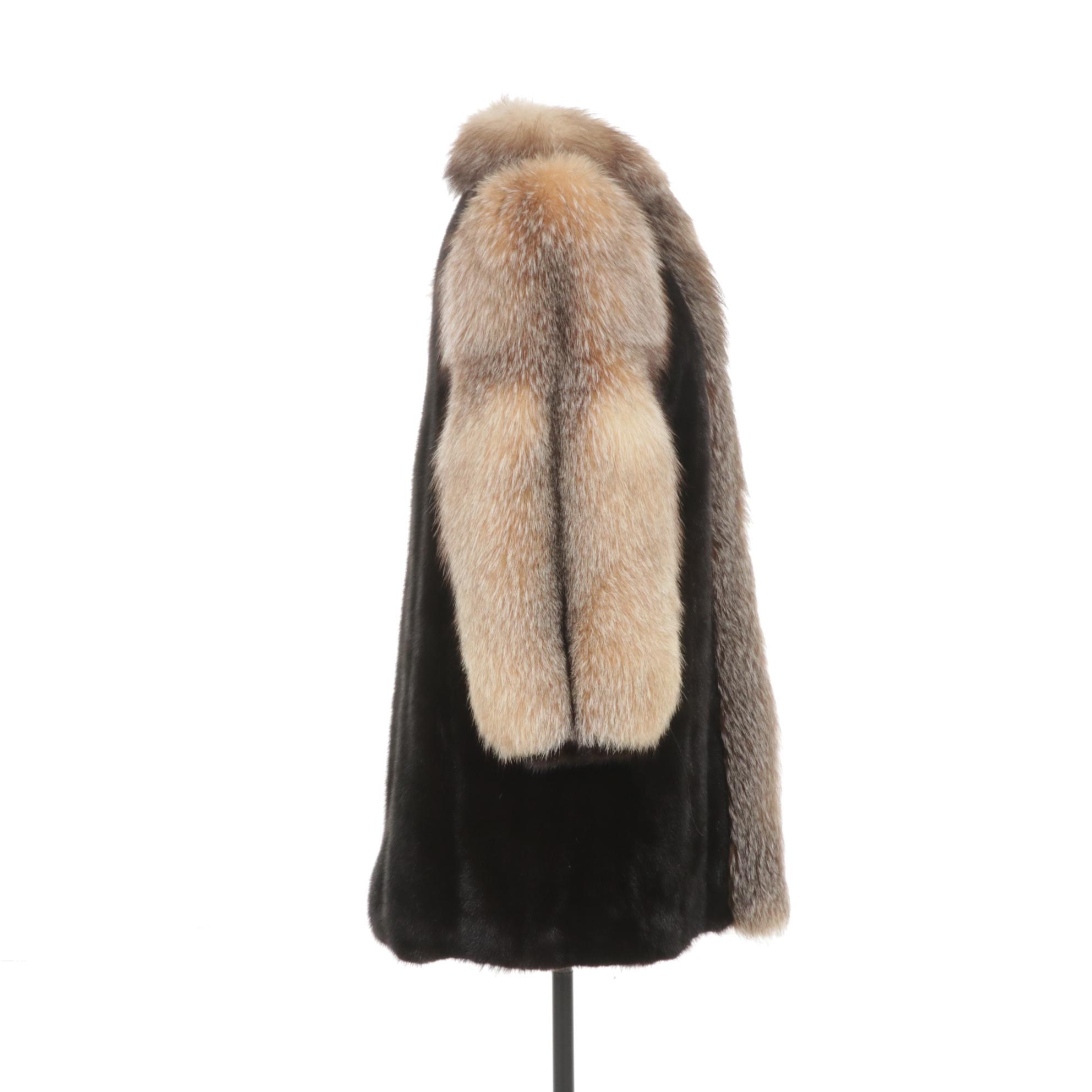 Crystal Fox Fur Collar and Sleeves on Mink Fur Stroller