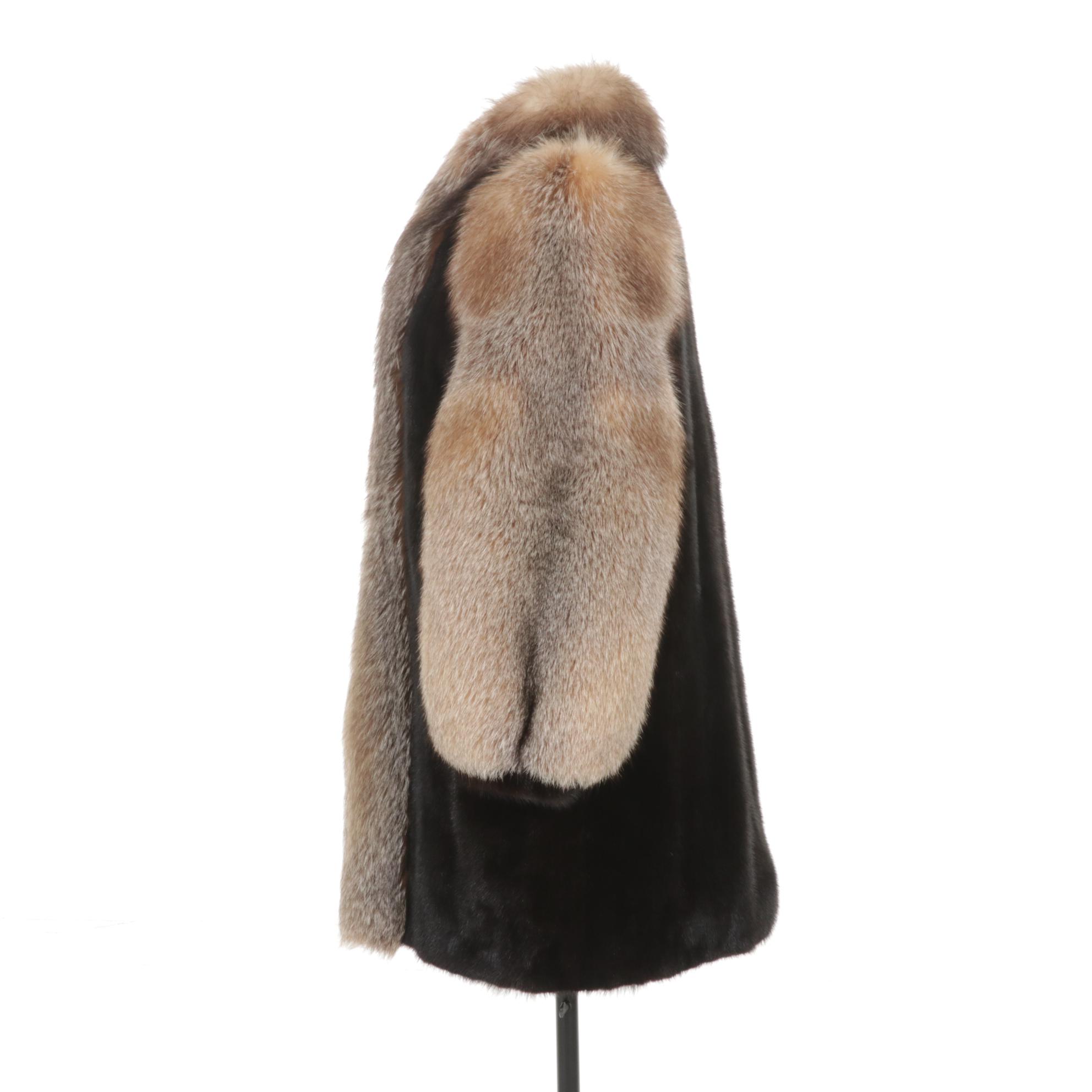 Crystal Fox Fur Collar and Sleeves on Mink Fur Stroller