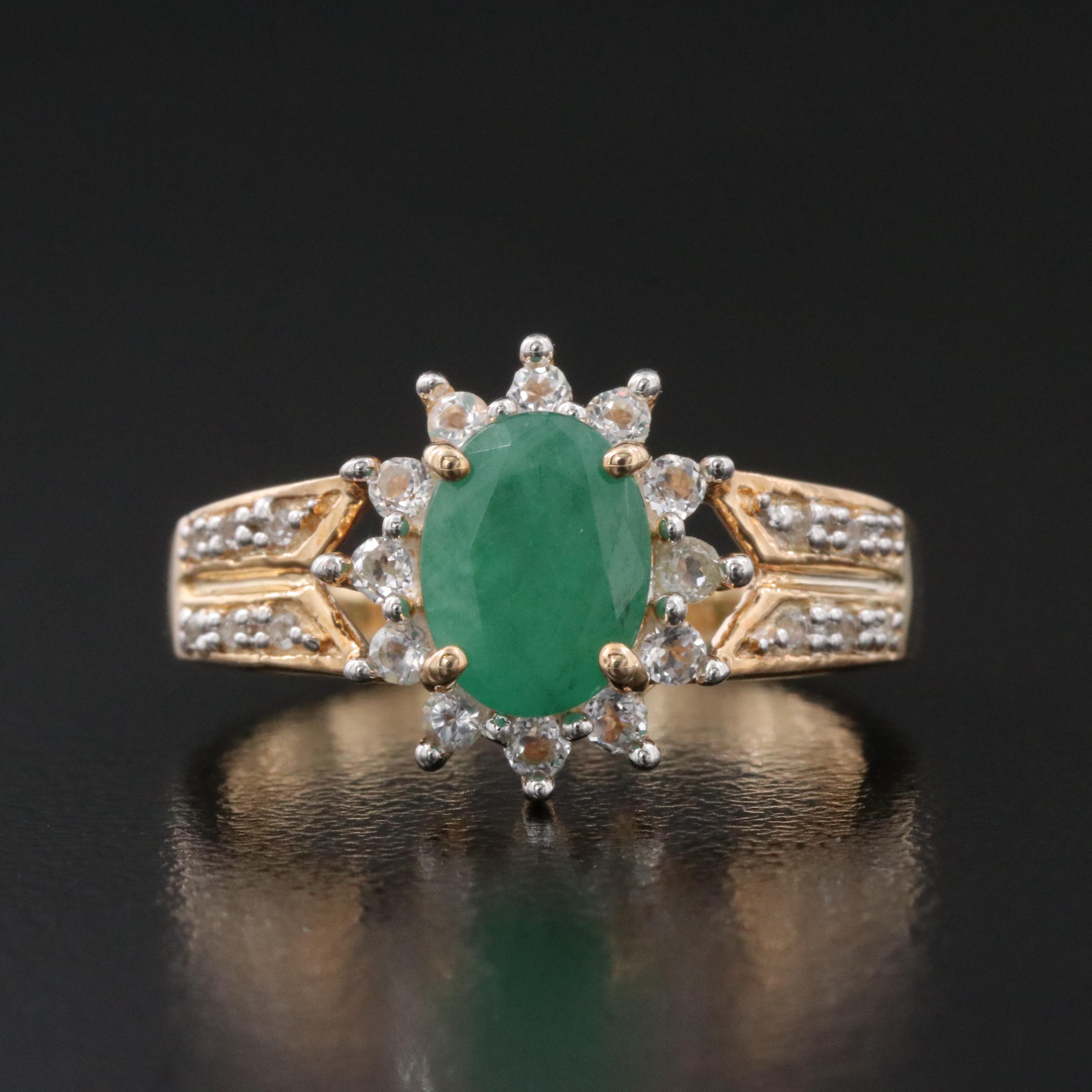 Sterling Emerald and White Topaz Ring