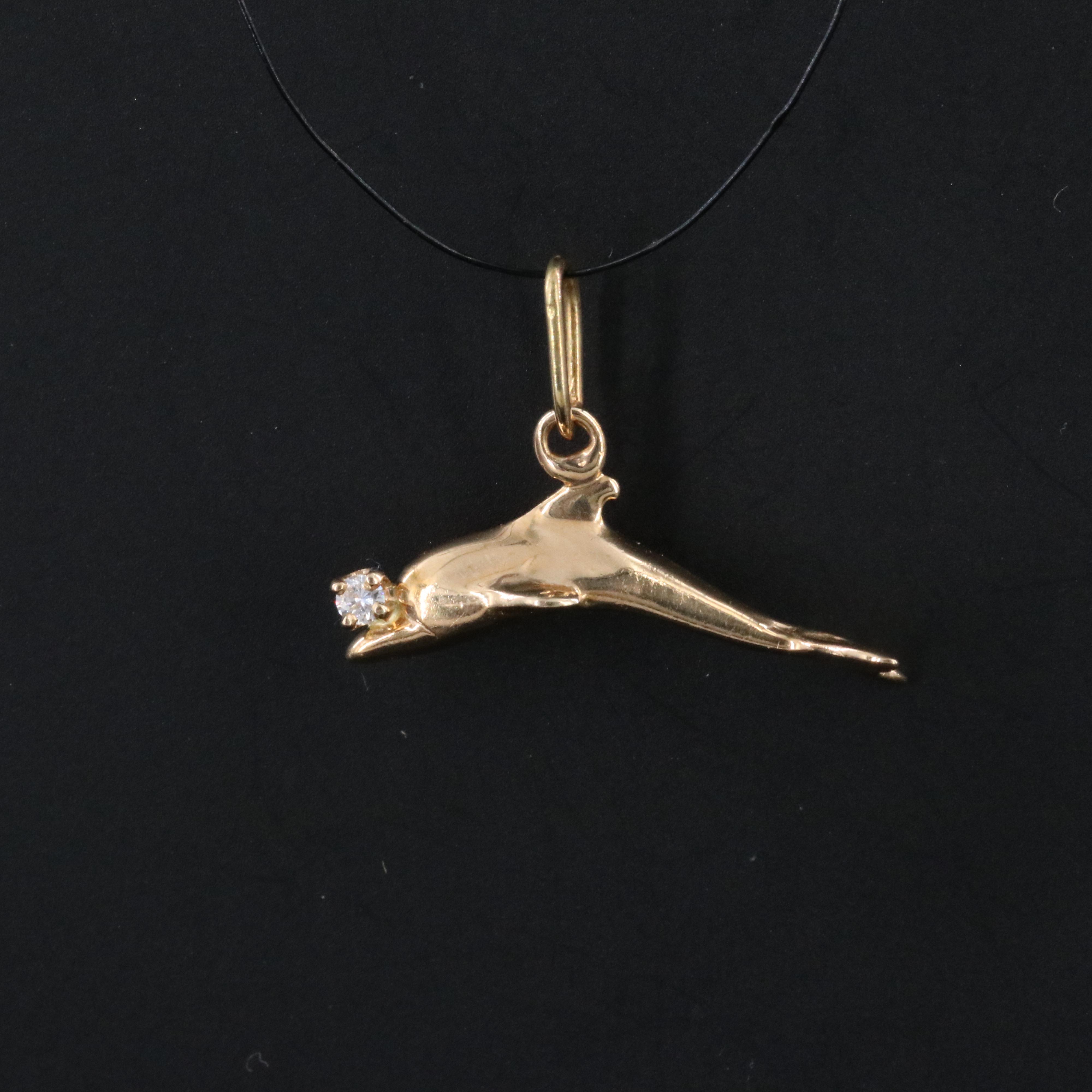 14K Diamond Accented Dolphin Charm Pendant