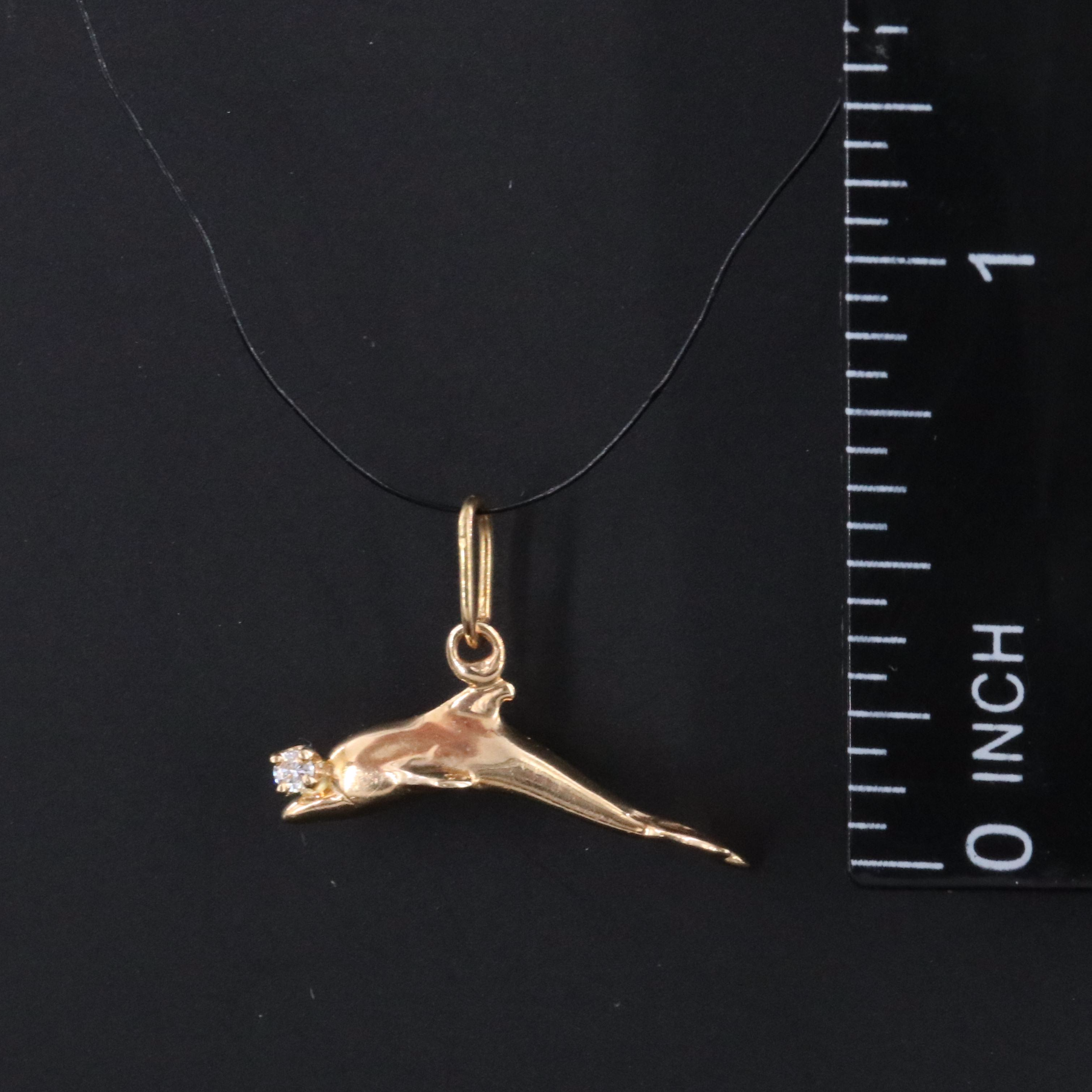 14K Diamond Accented Dolphin Charm Pendant