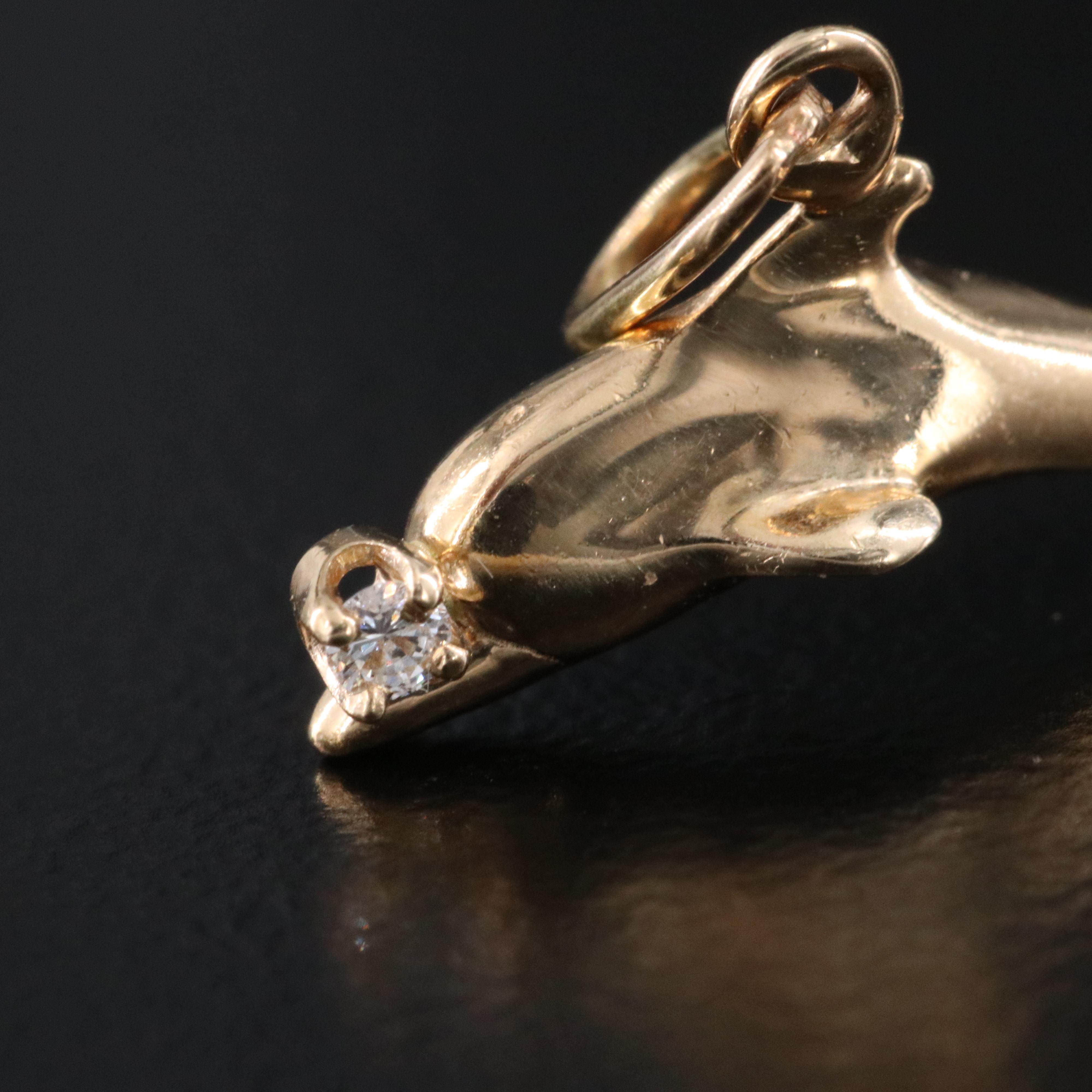 14K Diamond Accented Dolphin Charm Pendant