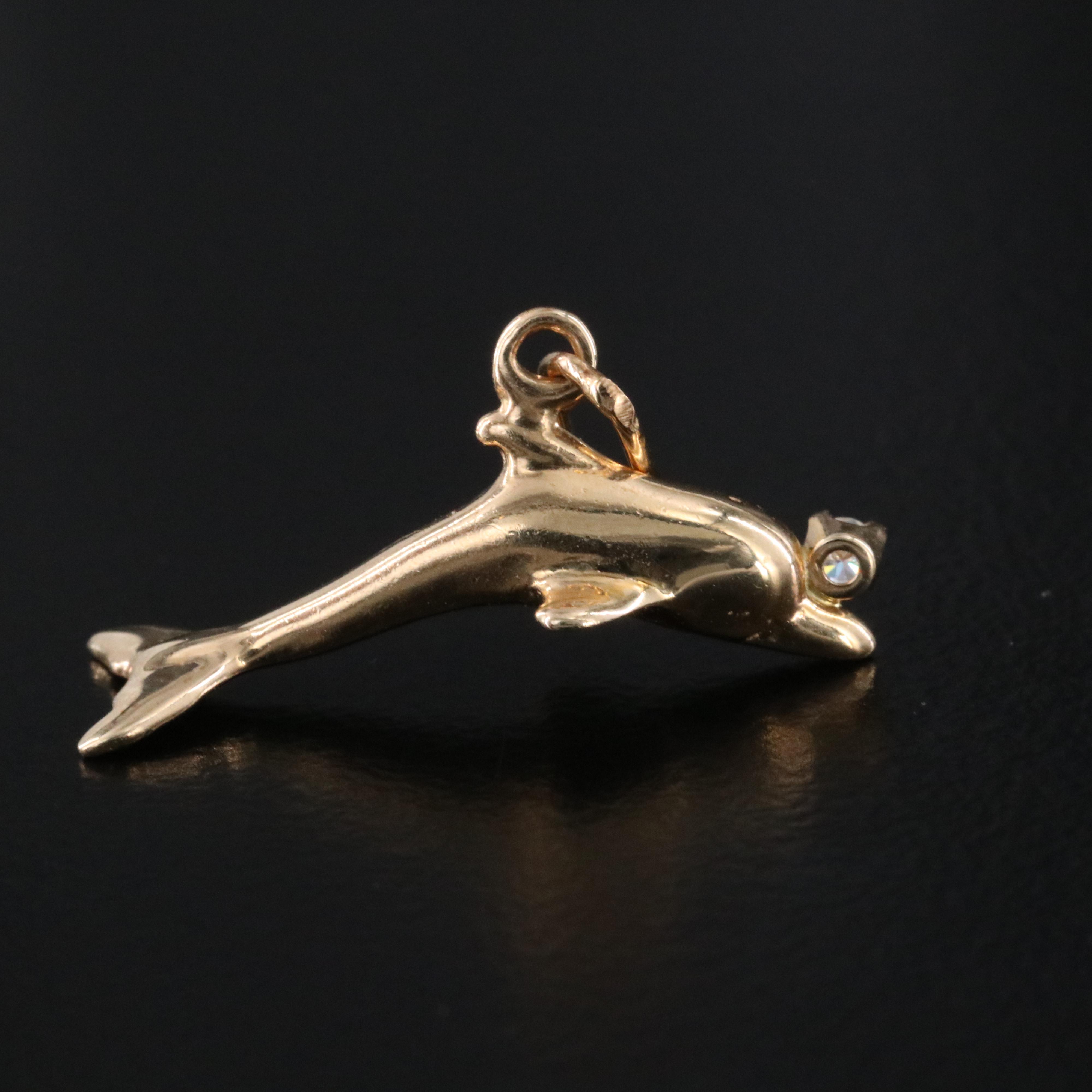 14K Diamond Accented Dolphin Charm Pendant