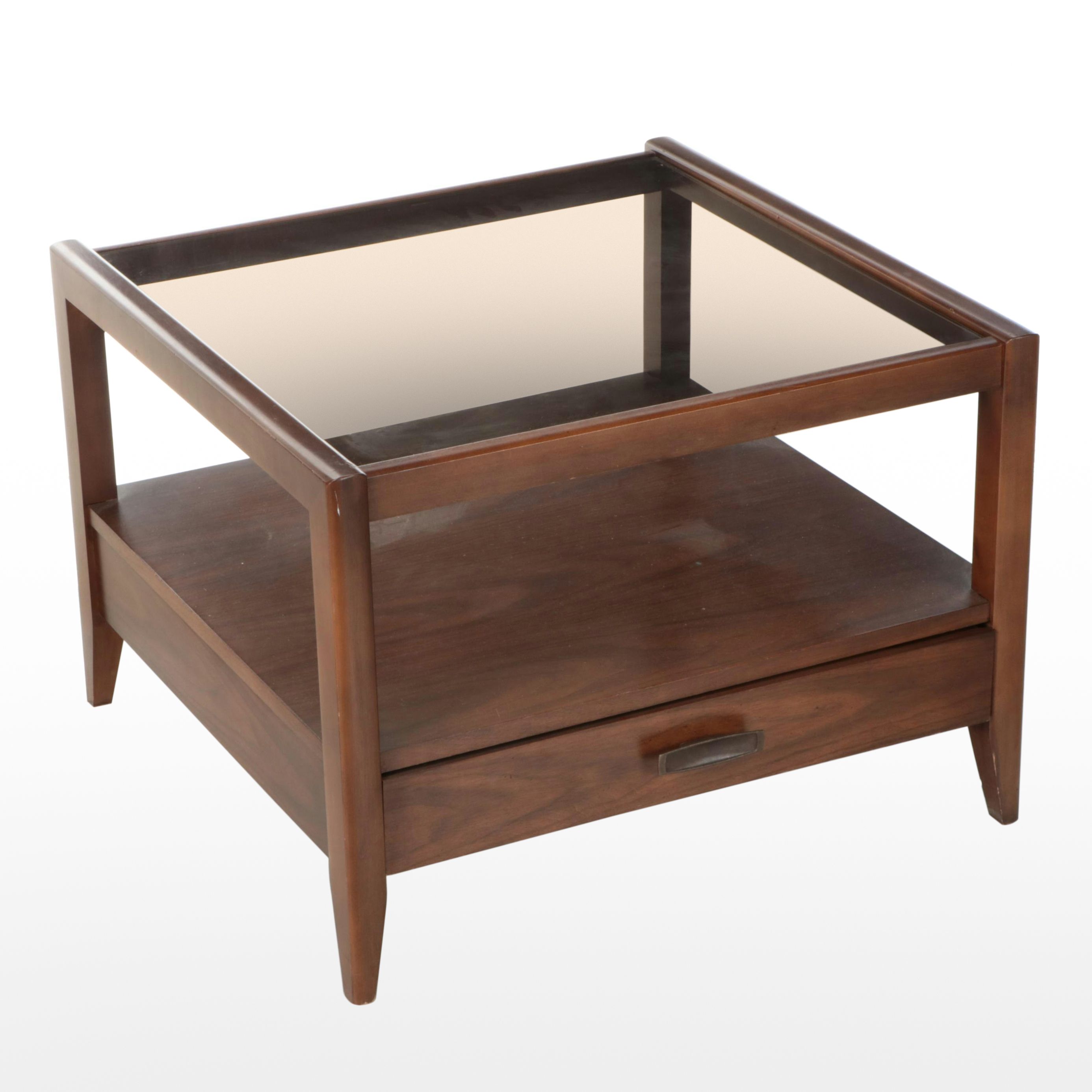 Mid Century Modern Style Glass Top Wooden Side Table