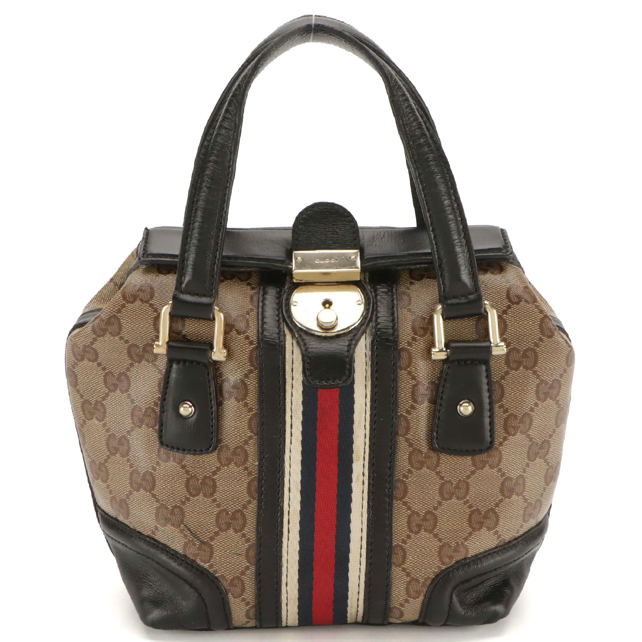 Gucci GG Supreme Canvas, Web Stripe, and Leather Small Doctors Bag