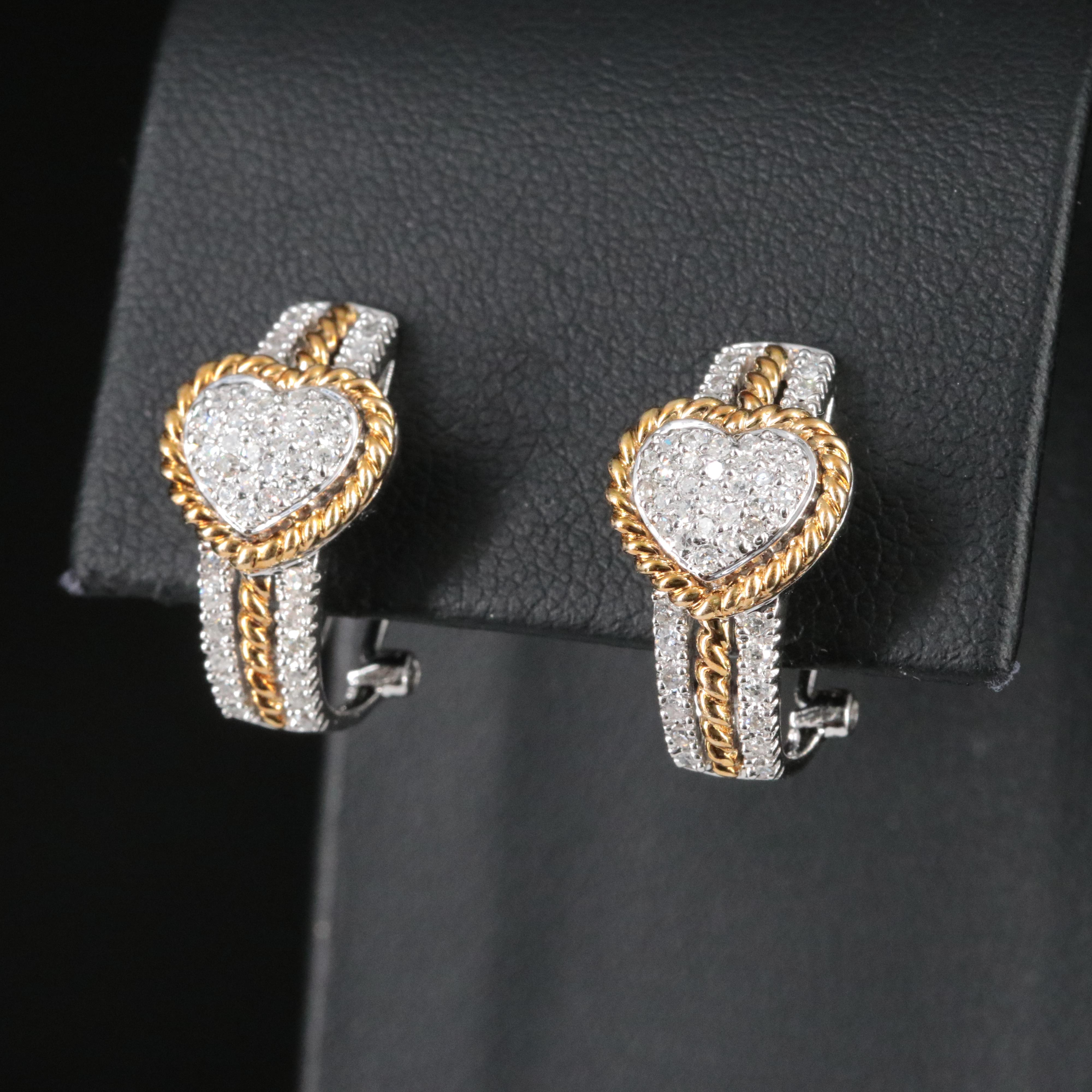 14K 0.50 CTW Diamond Heart Half Hoop Earrings