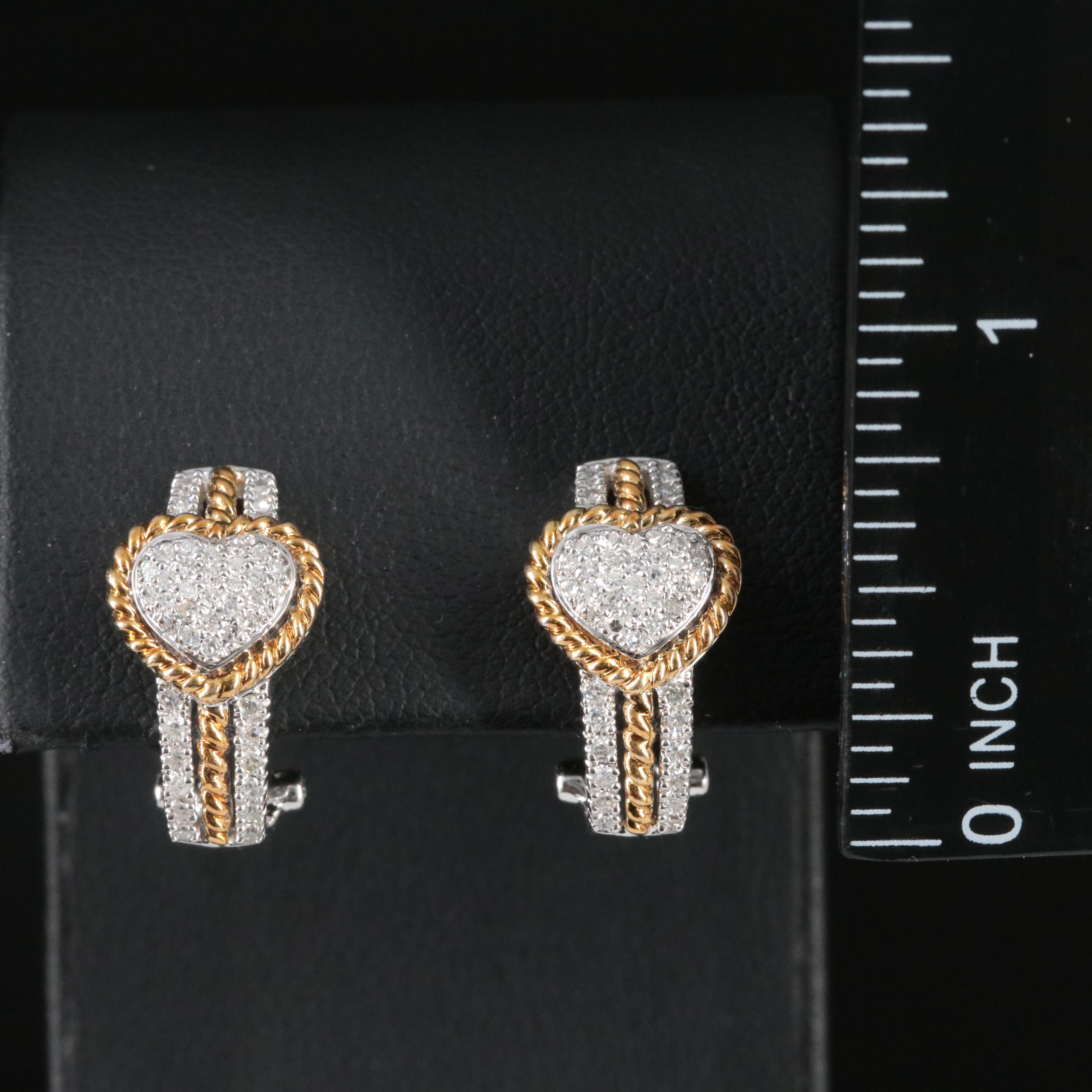 14K 0.50 CTW Diamond Heart Half Hoop Earrings