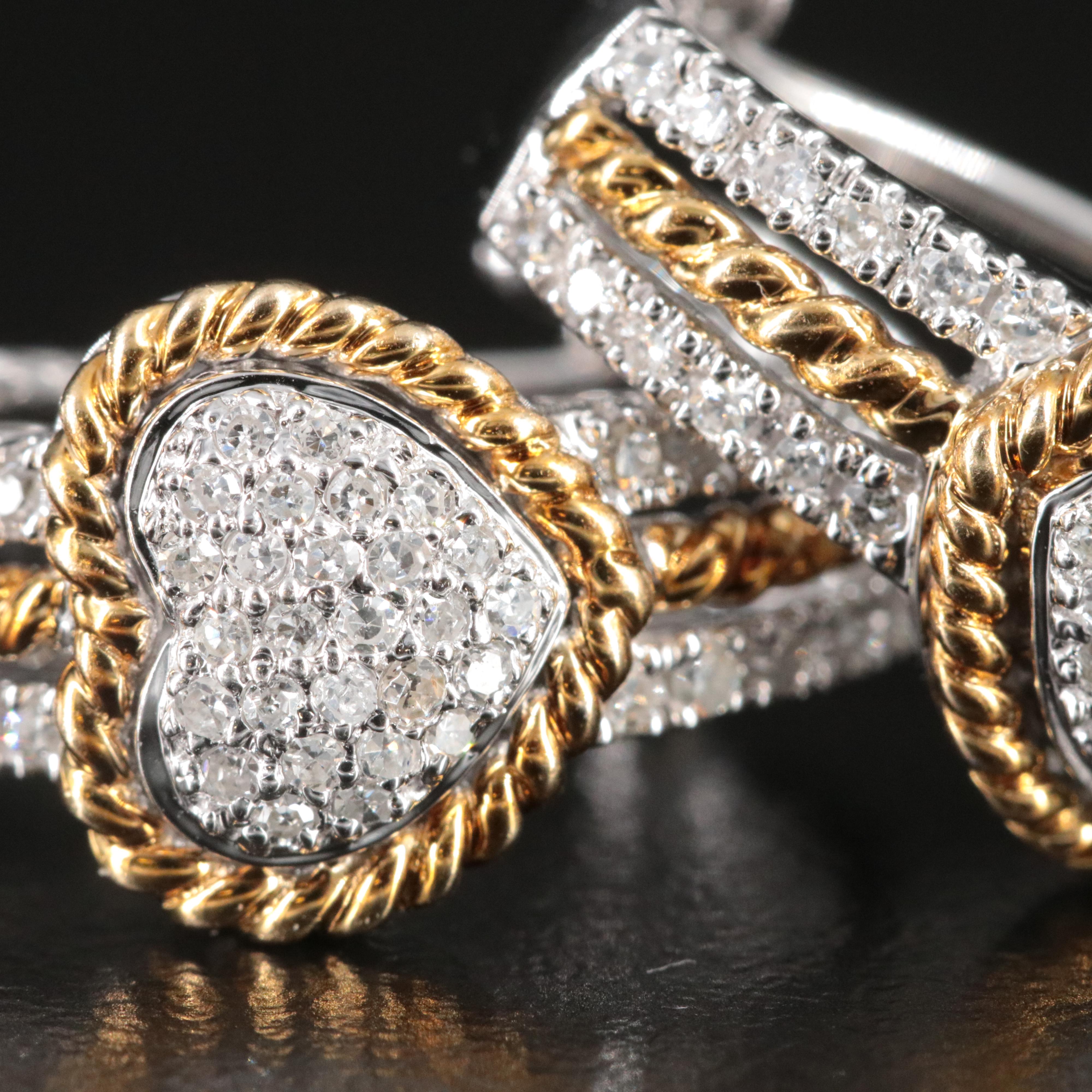 14K 0.50 CTW Diamond Heart Half Hoop Earrings