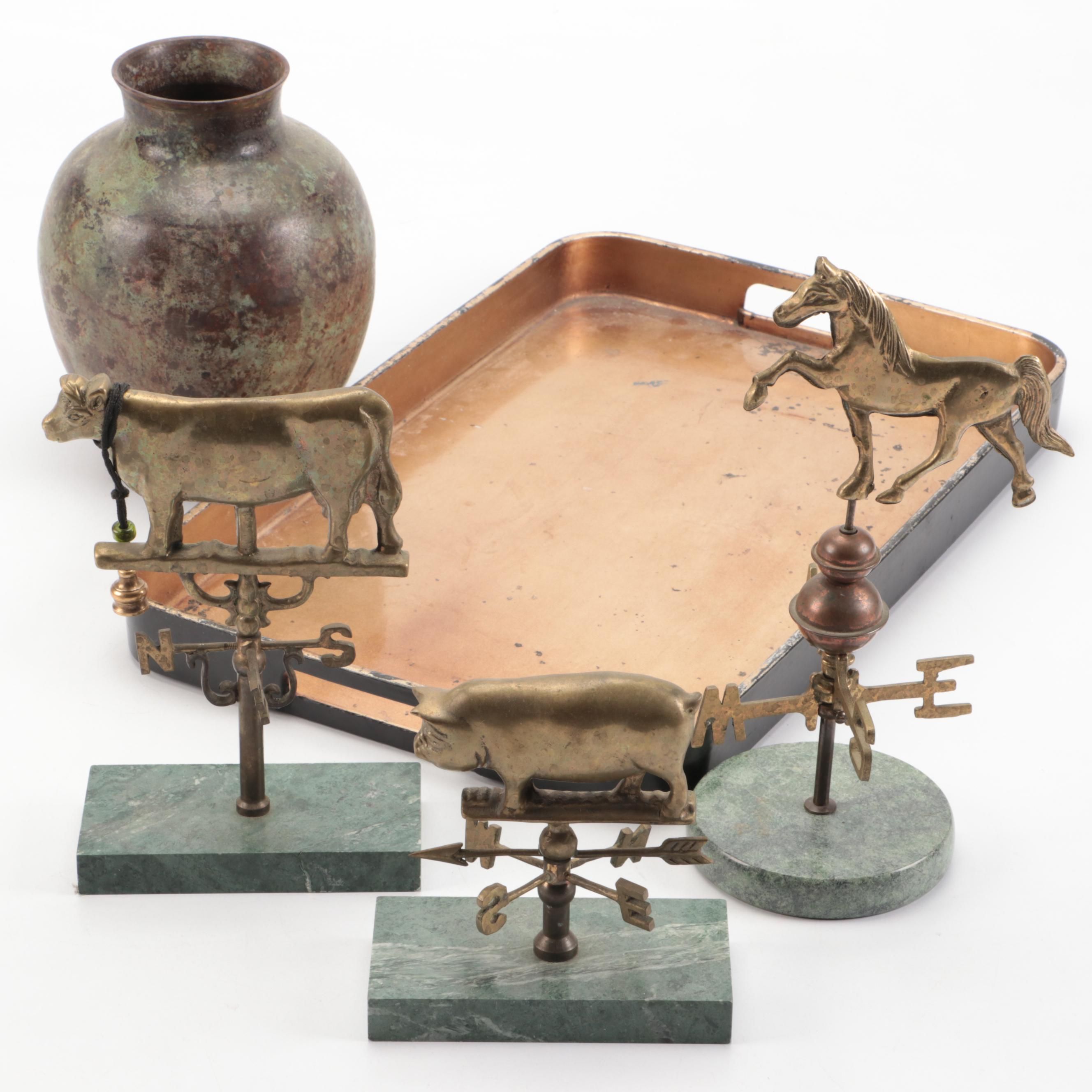 Brass Animal Weather-Vane Figurines with Other Metal Office Decor