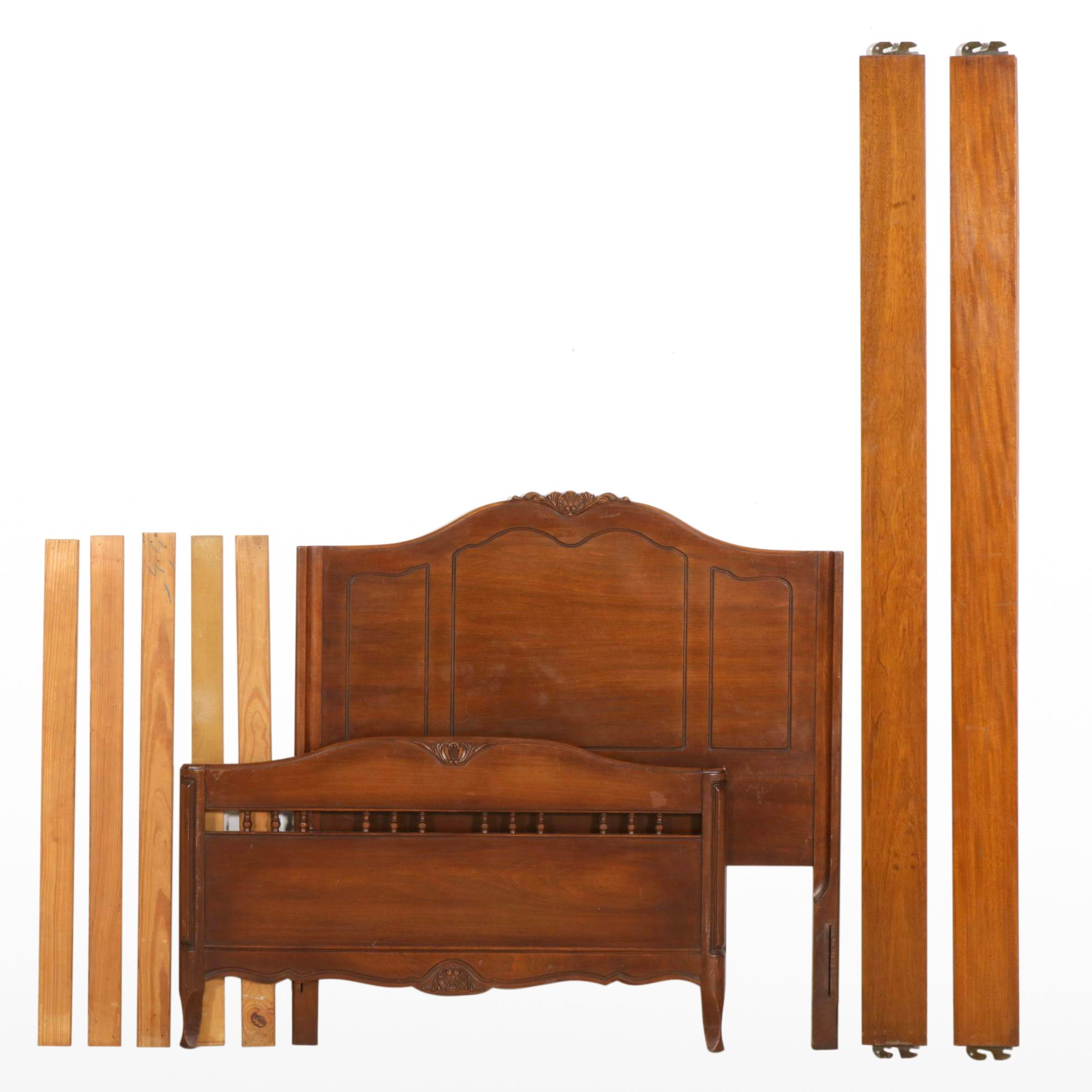 French Provincial Style Walnut Twin Bed Frame, Mid-20th Century