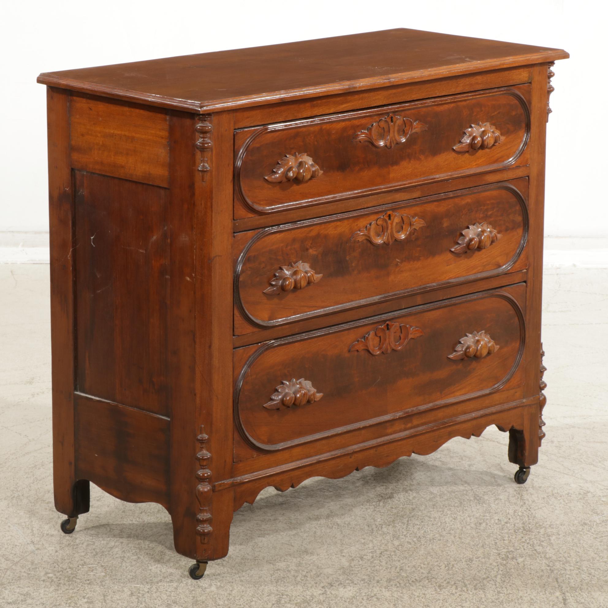 Victorian Walnut and Burl Wood Chest of Drawers, Late 19th to Early 20th Century