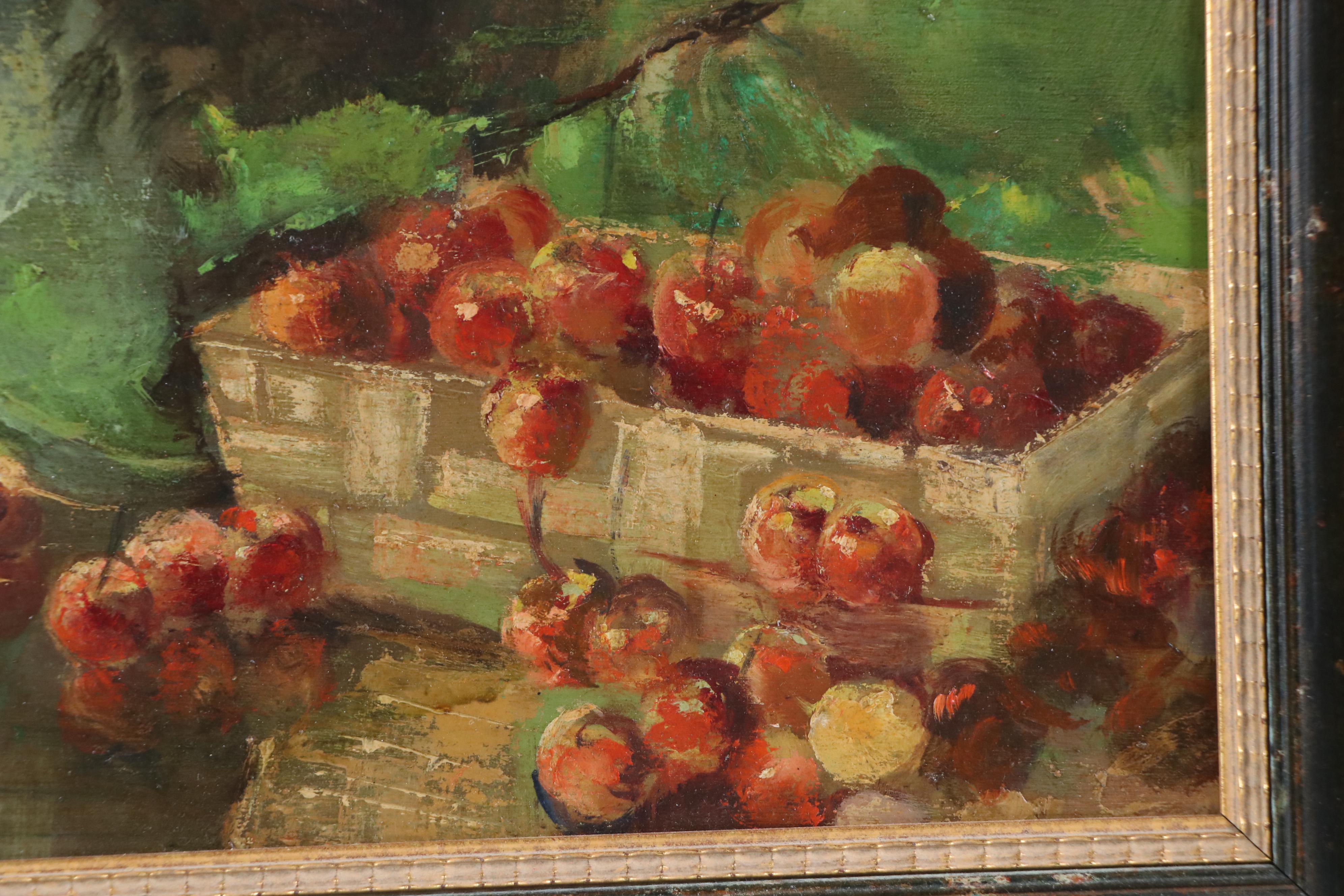 Still Life Impasto Oil Painting of Poppies and Cherries