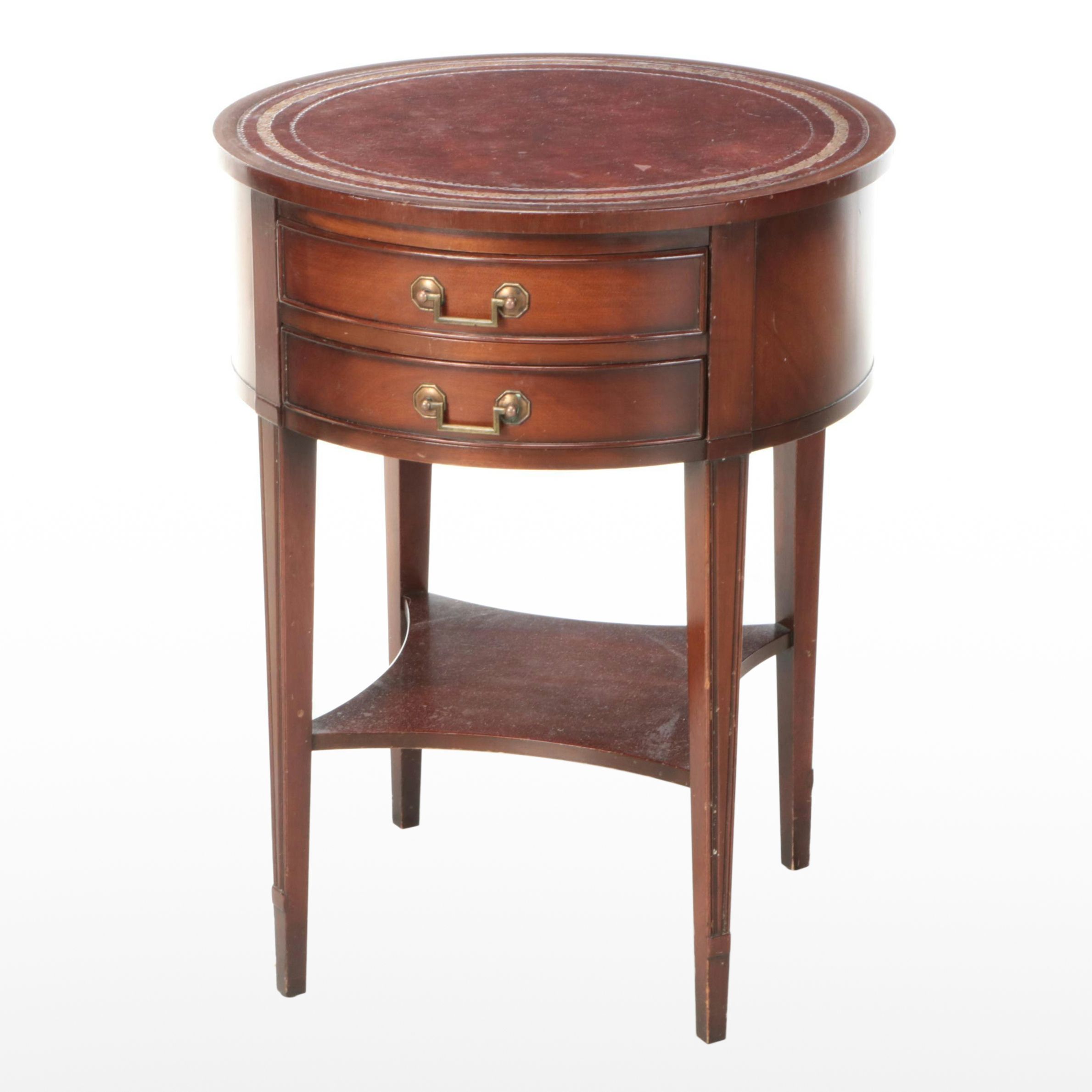 Leather Top Circular Mahogany Side Table