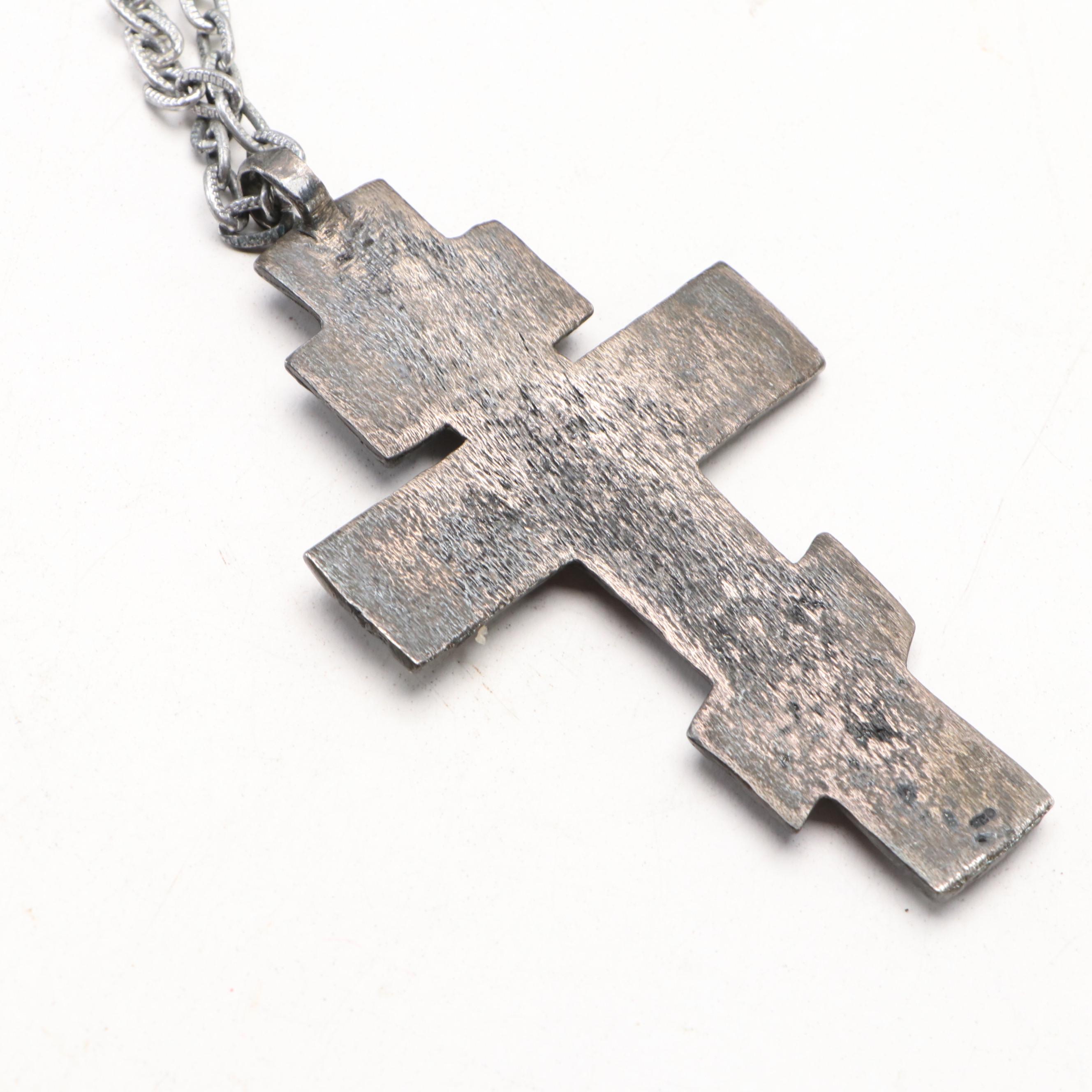 Eastern Orthodox Christian Wood Icons and Metal Crucifix Necklace
