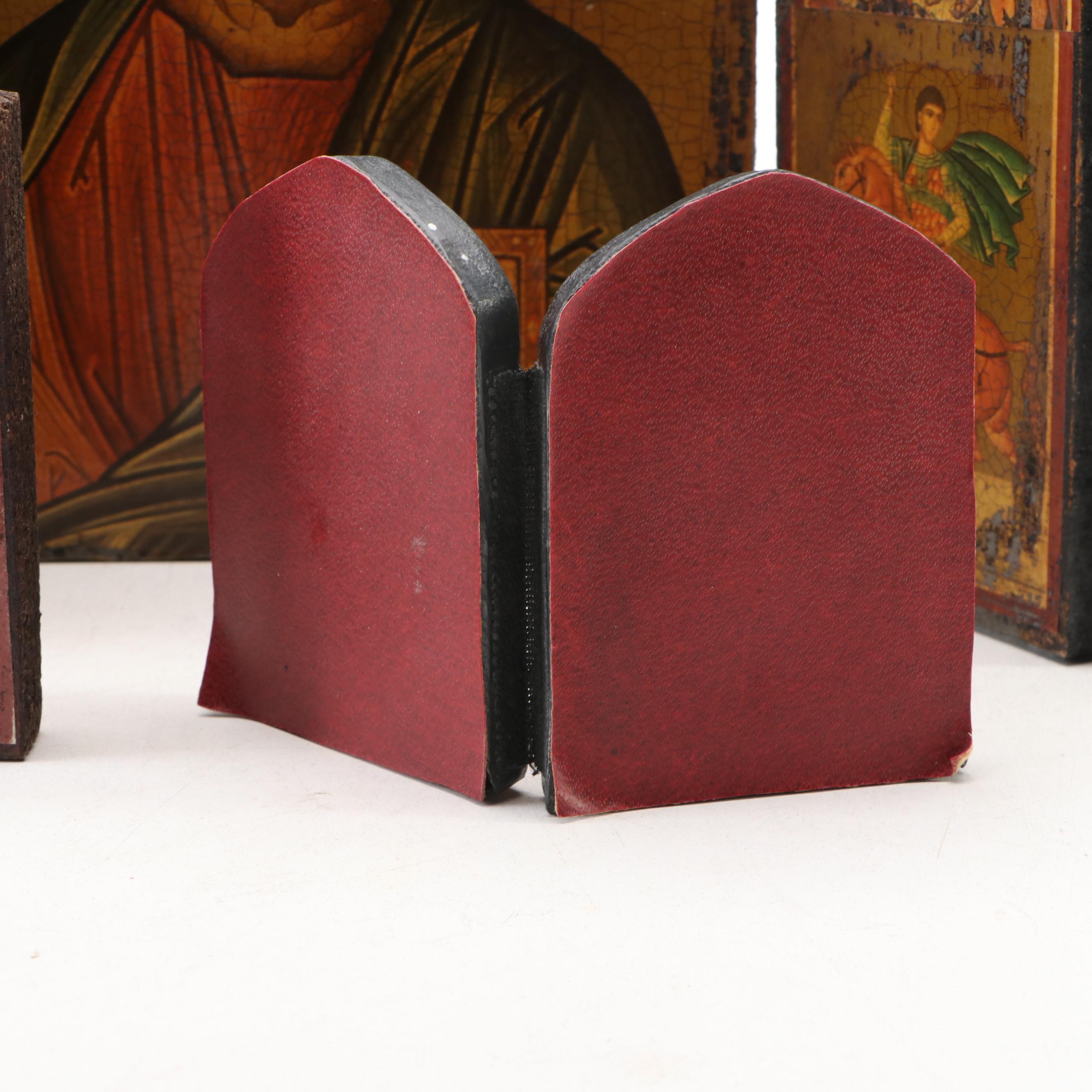 Eastern Orthodox Christian Wood Icons and Metal Crucifix Necklace