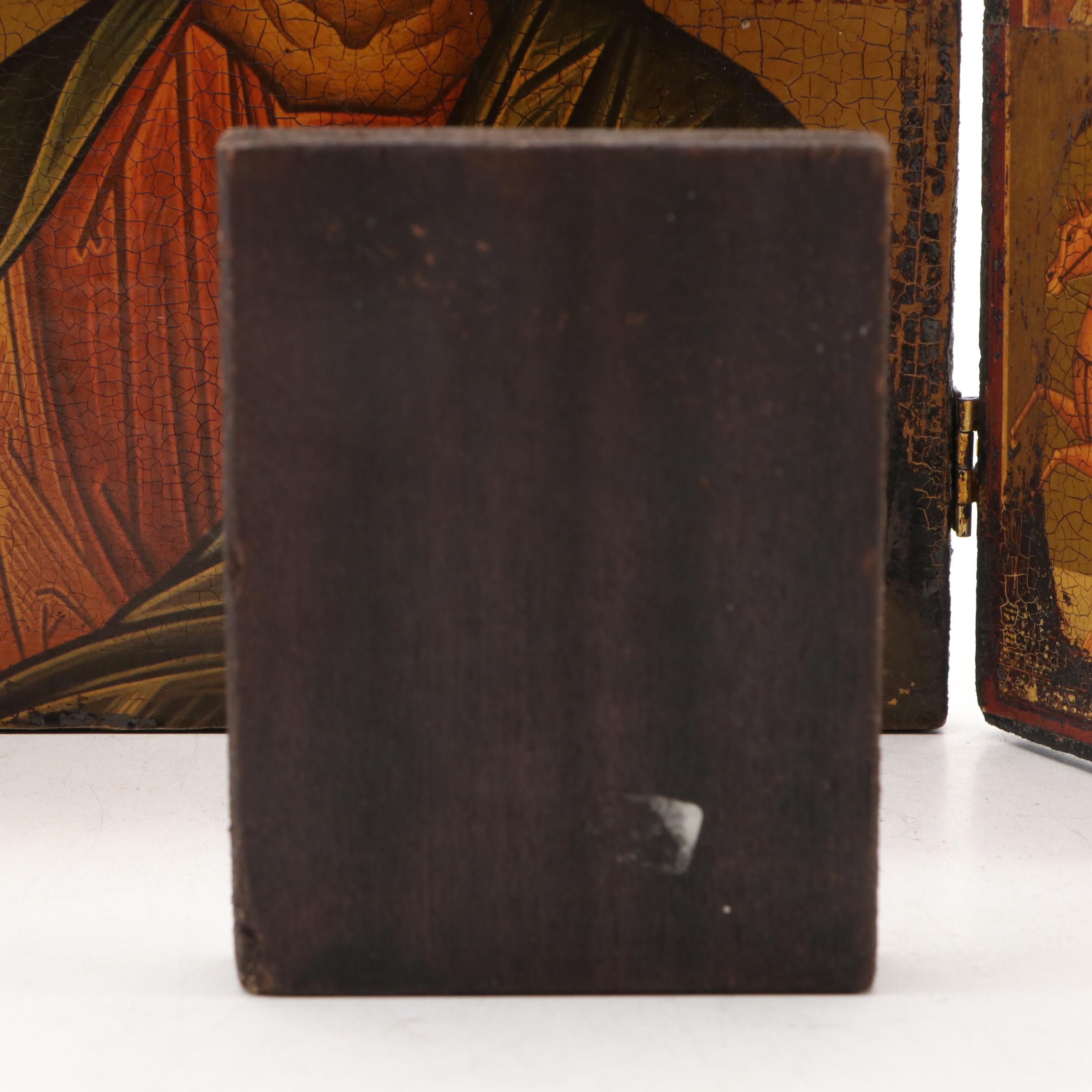 Eastern Orthodox Christian Wood Icons and Metal Crucifix Necklace