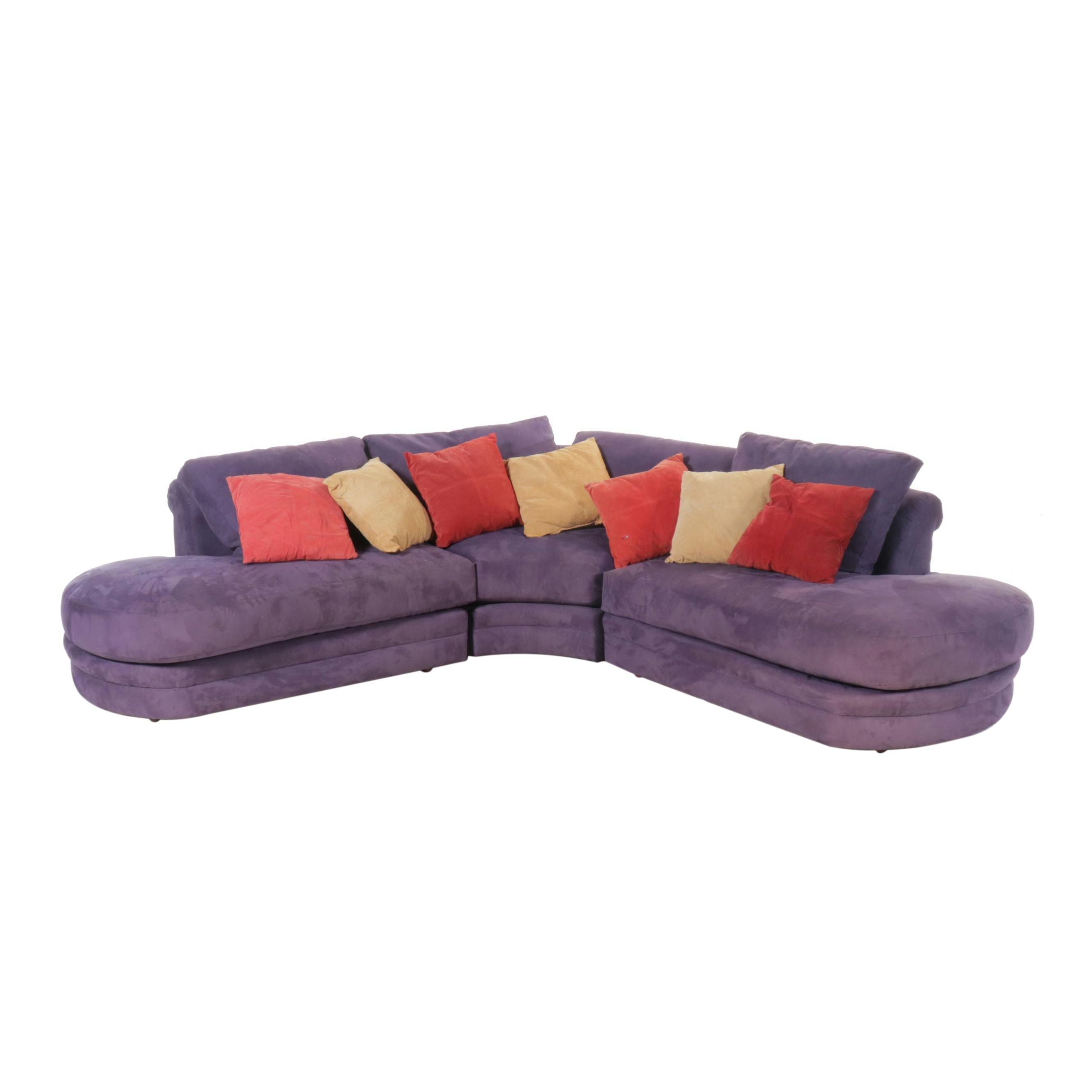 Modern Purple Upholstered Sectional with Armchair and Ottoman