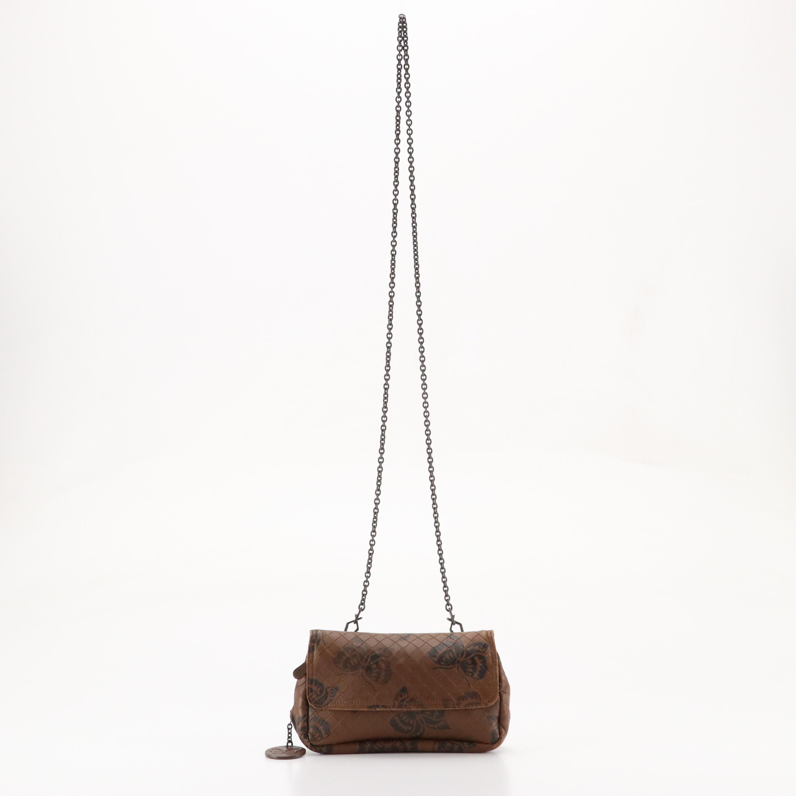 Bottega Veneta Chain Strap Mini Bag in Brown Butterfly Intreccio Mirage Leather