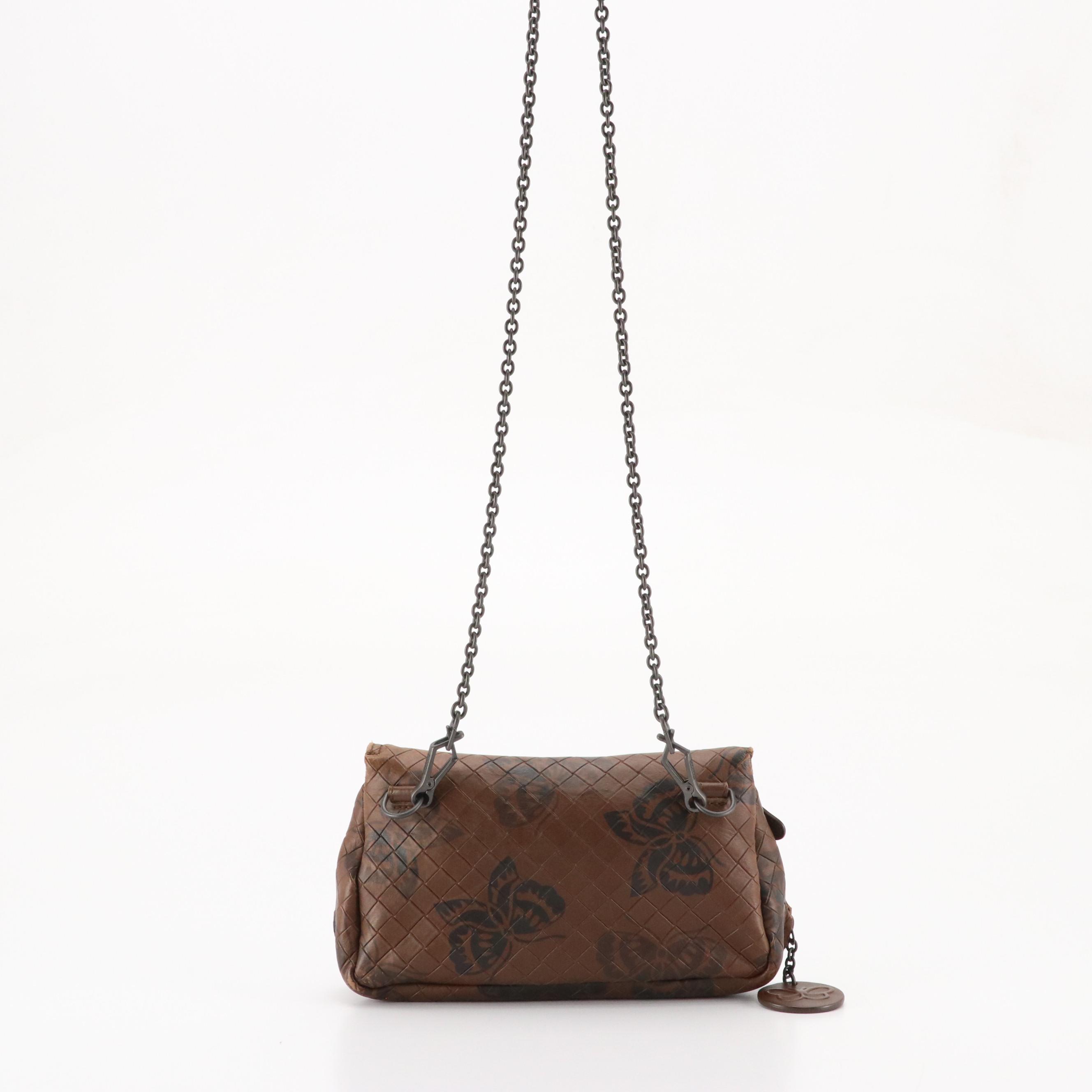 Bottega Veneta Chain Strap Mini Bag in Brown Butterfly Intreccio Mirage Leather