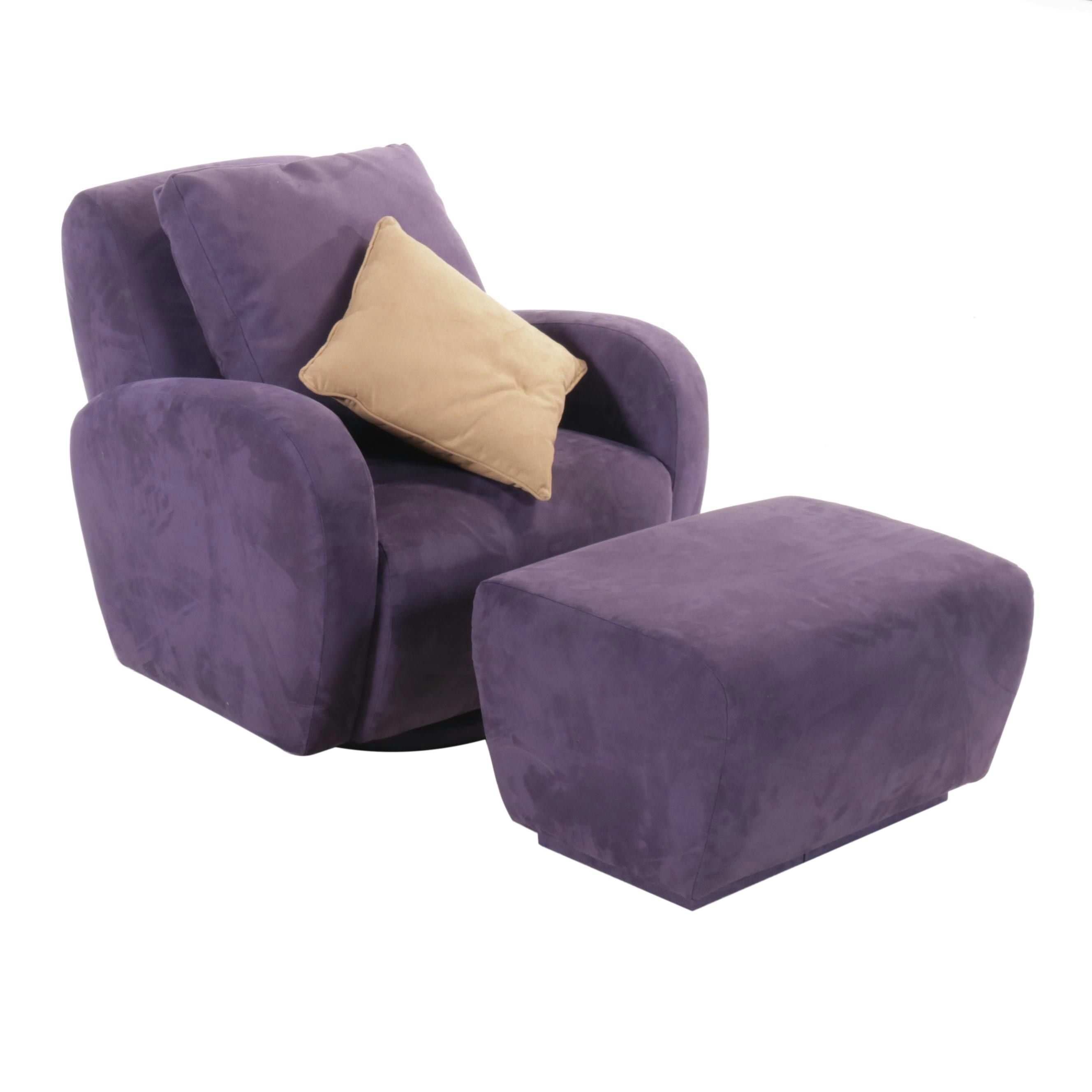 Modern Purple Upholstered Sectional with Armchair and Ottoman