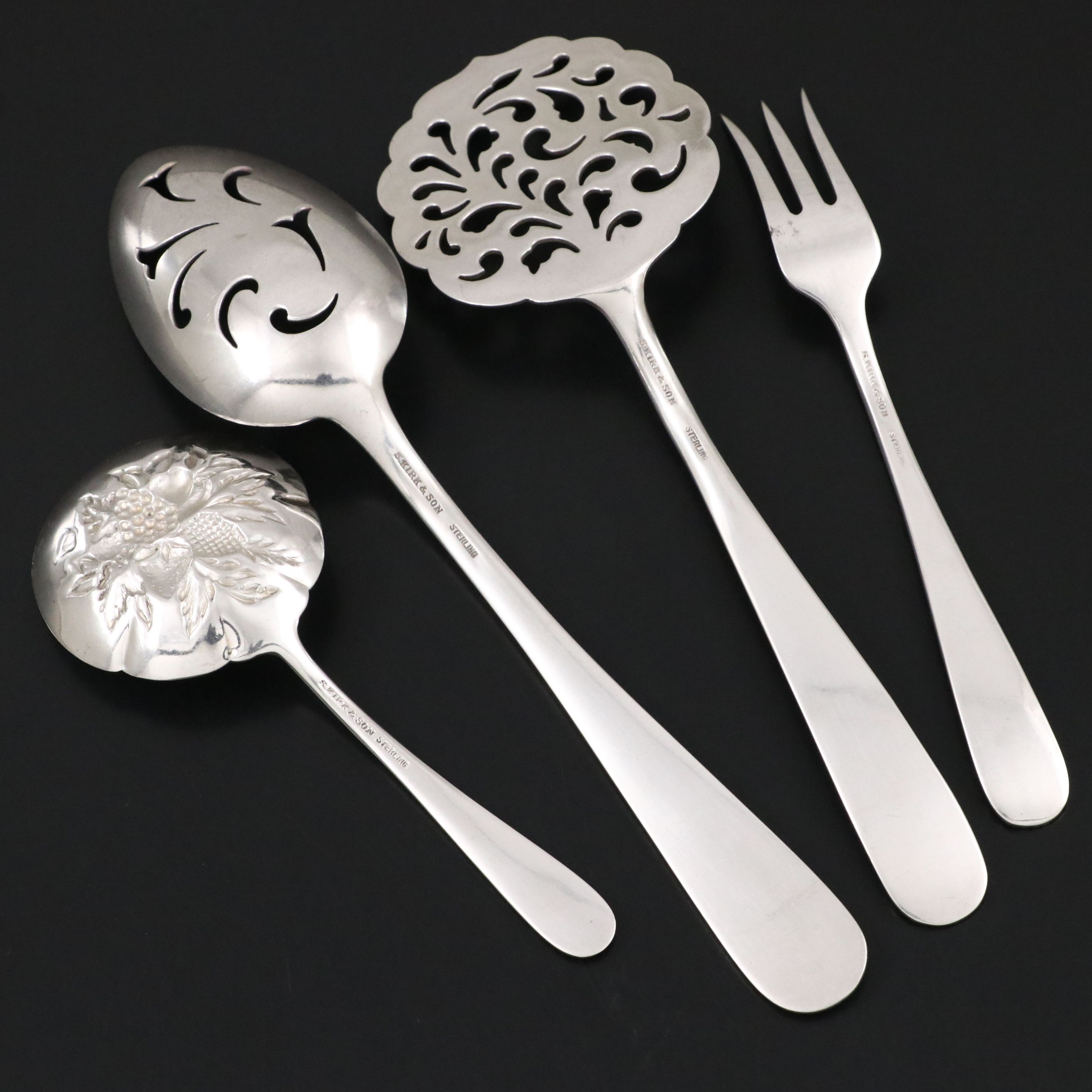 S. Kirk & Son "Repoussé" Sterling Silver Serving Utensils, Late 19th Century