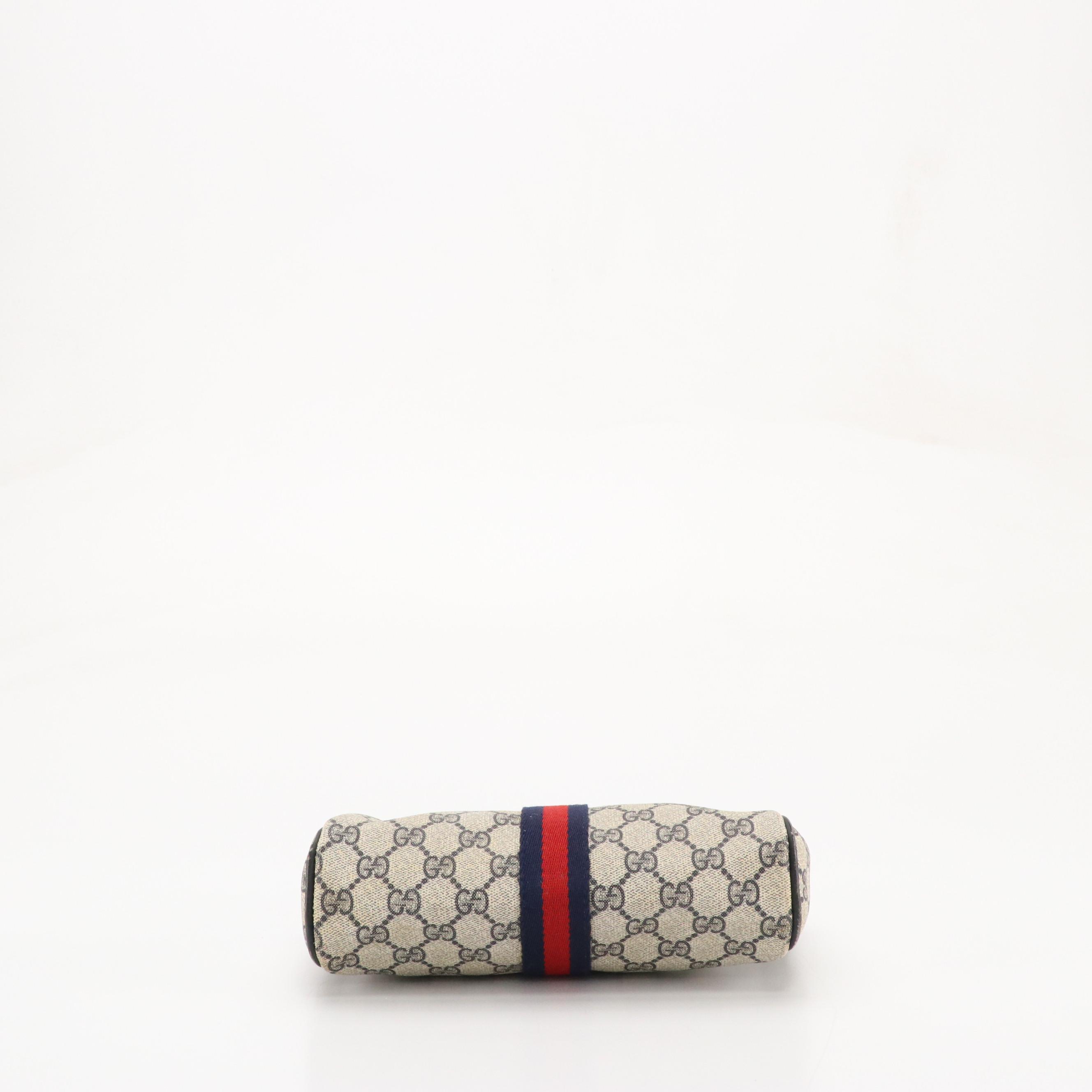 Gucci Parfums Vintage Web Striped Zip Pouch in GG Supreme Canvas & Navy Leather