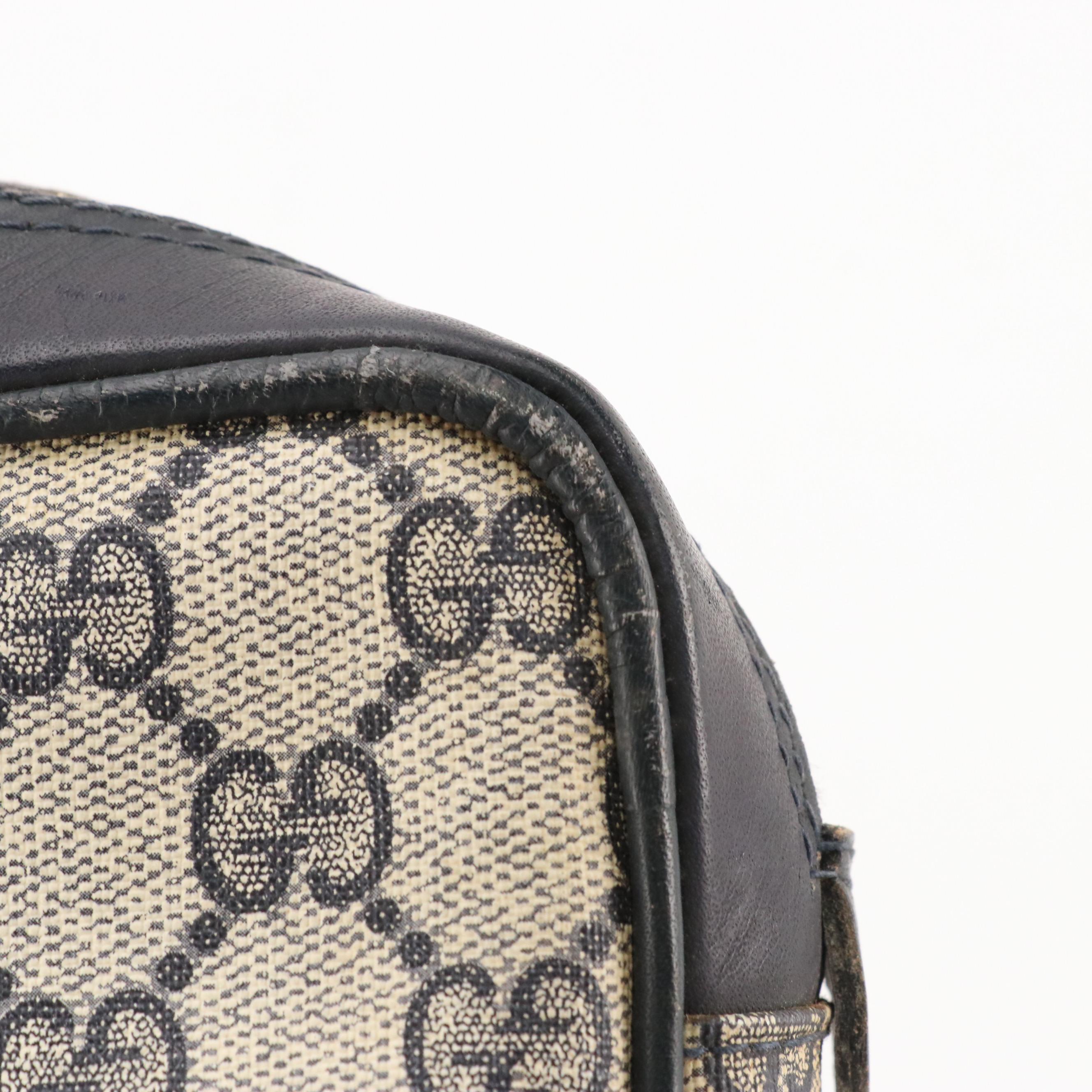 Gucci Parfums Vintage Web Striped Zip Pouch in GG Supreme Canvas & Navy Leather