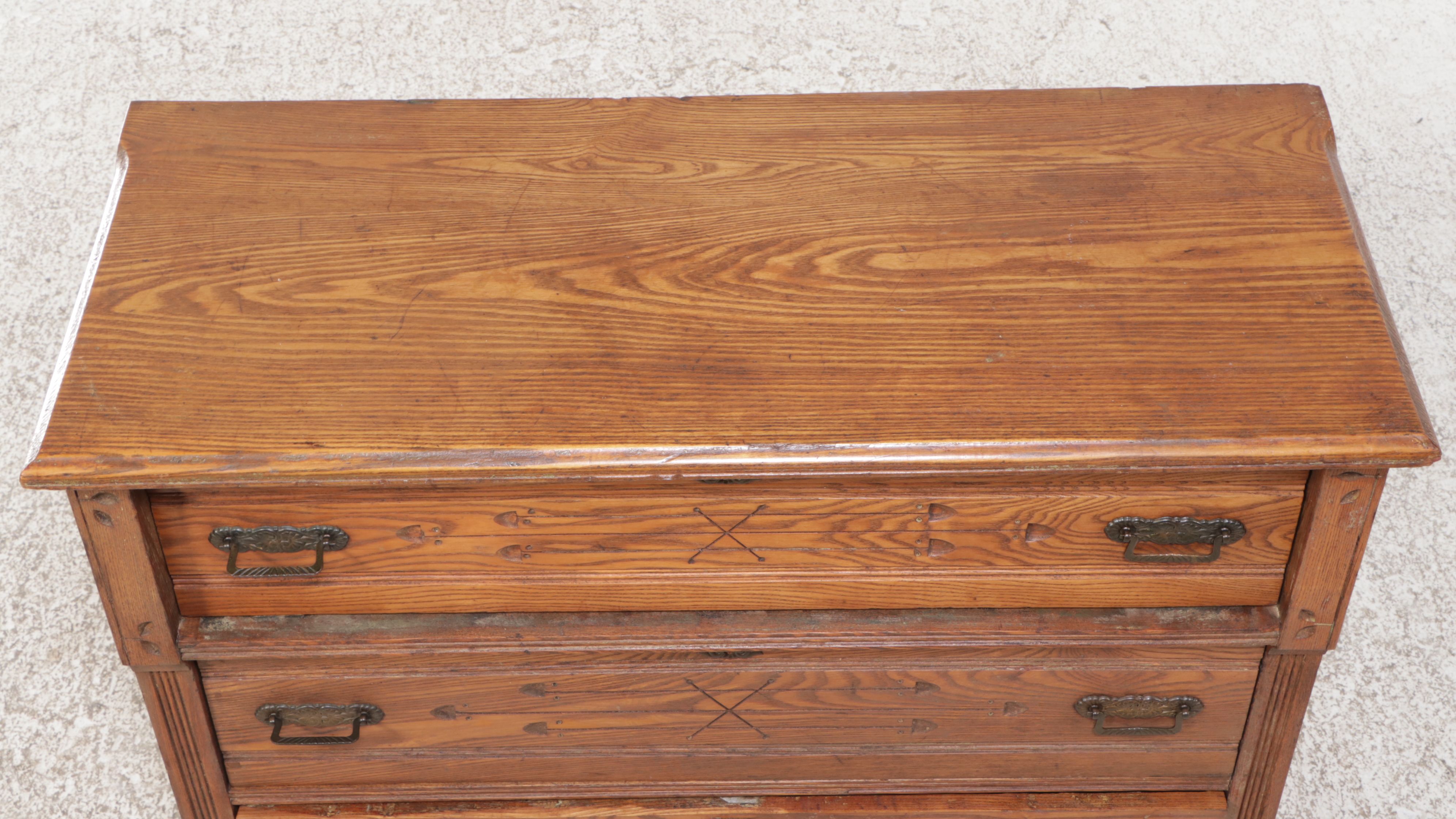 Eastlake Oak Three-Drawer Chest, Late 19th/Early 20th Century