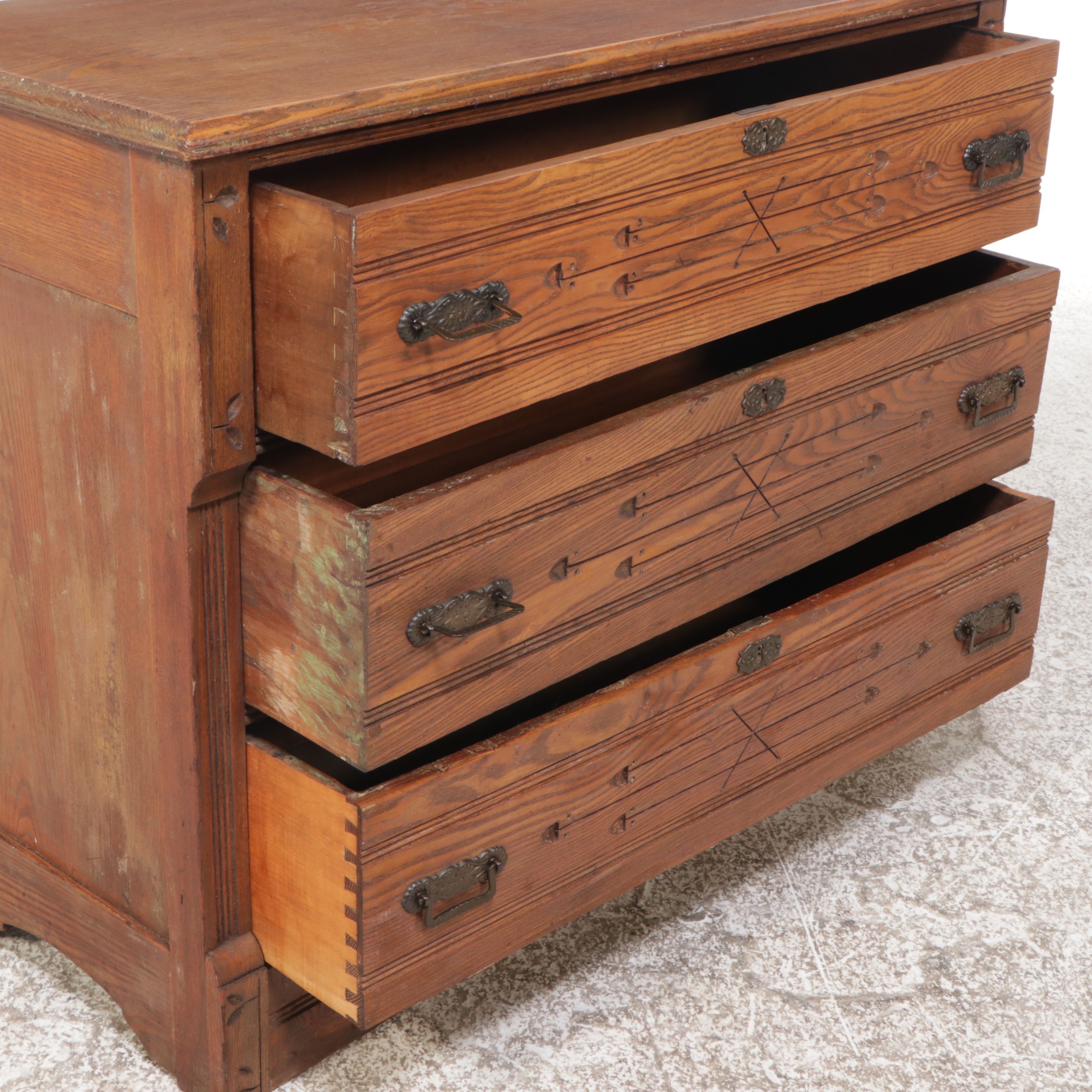 Eastlake Oak Three-Drawer Chest, Late 19th/Early 20th Century