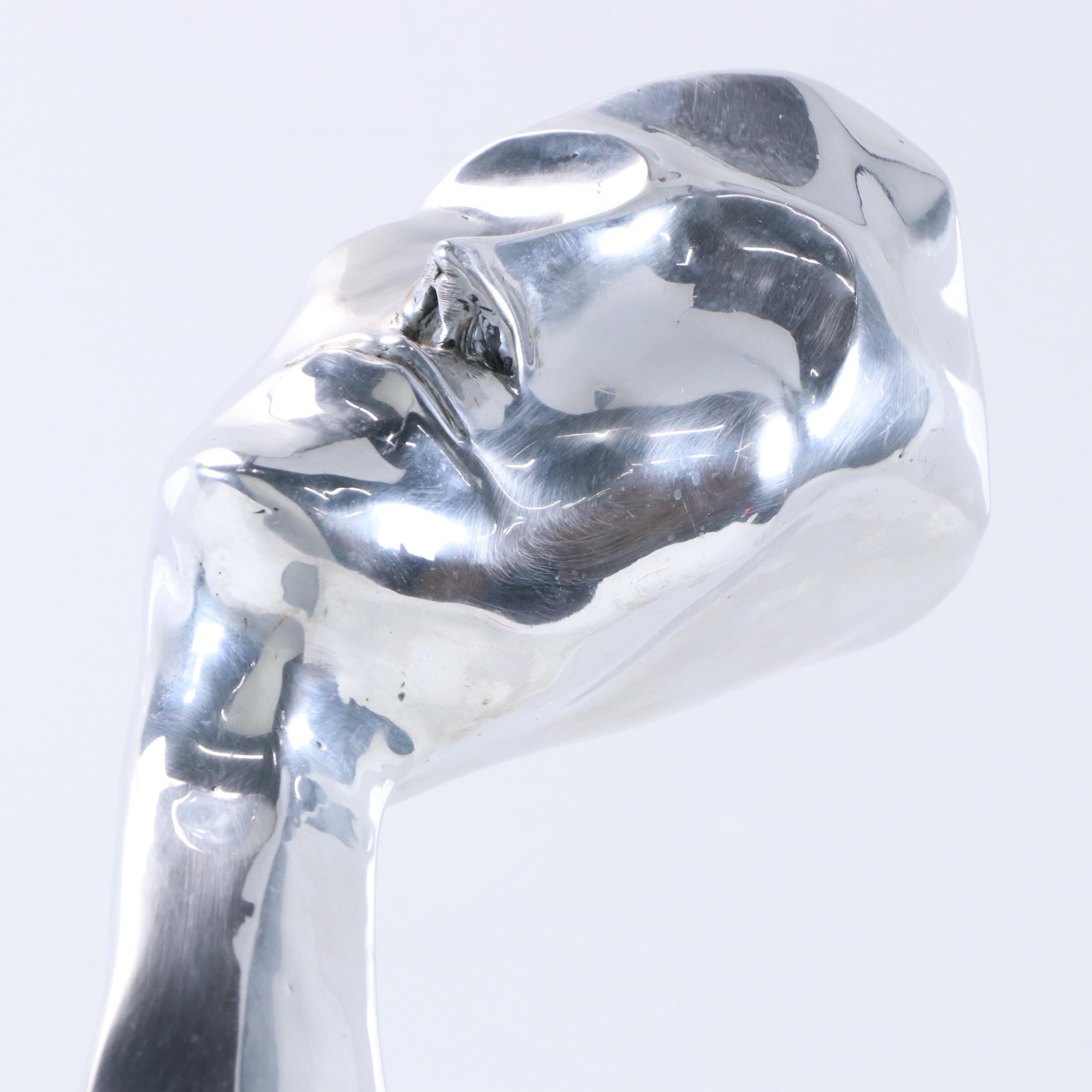 Cast Aluminum Abstracted Bust Sculpture on Stone Base