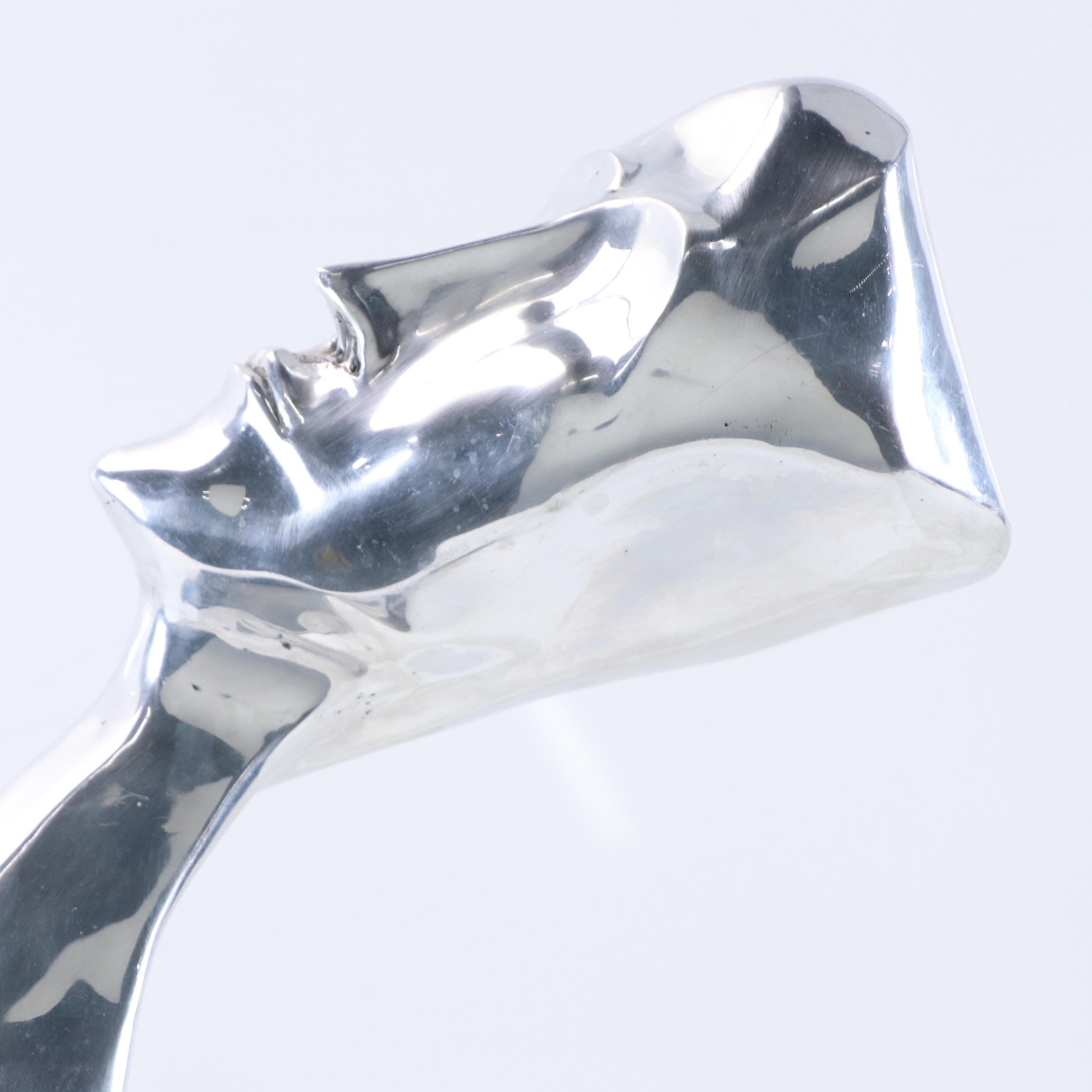 Cast Aluminum Abstracted Bust Sculpture on Stone Base