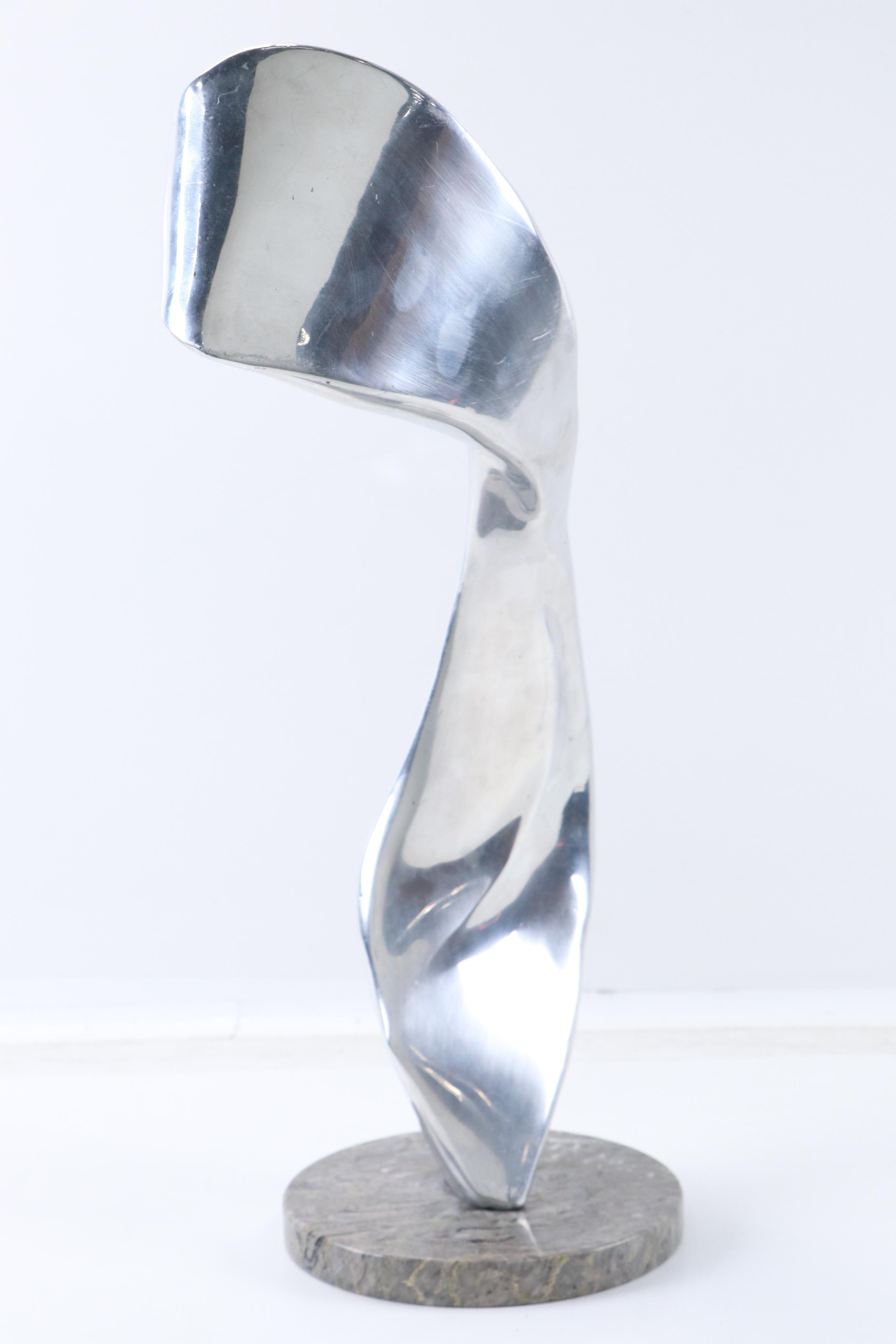 Cast Aluminum Abstracted Bust Sculpture on Stone Base