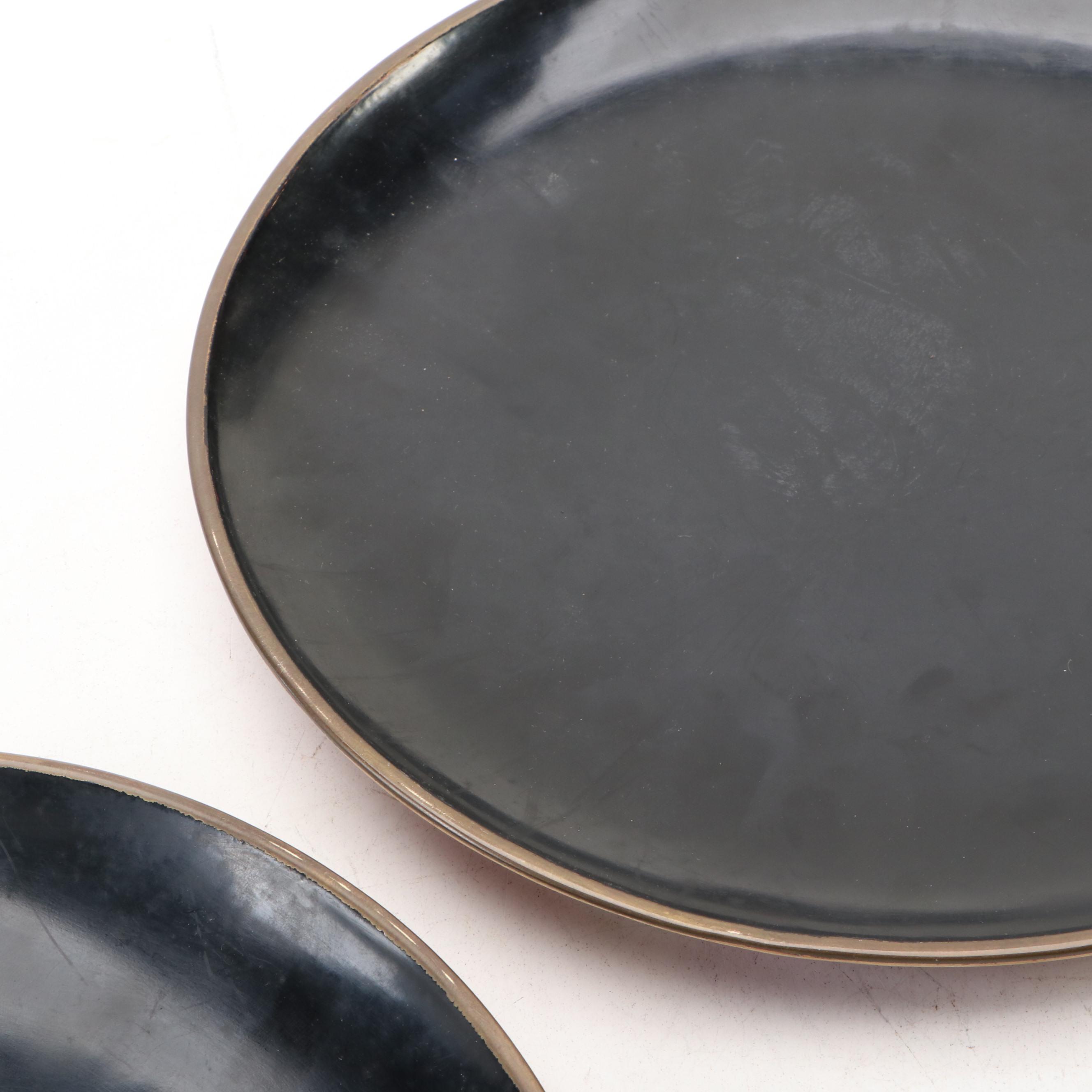 Chinese Handmade Wood Nuo Mask and Beijing Opera Scene Lacquerware Plates