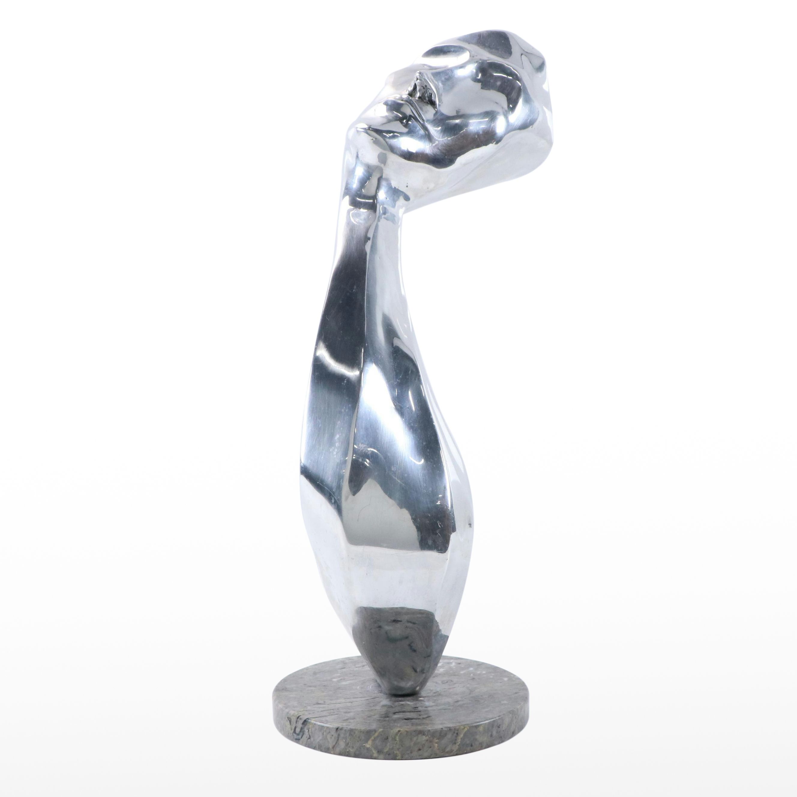 Cast Aluminum Abstracted Bust Sculpture on Stone Base
