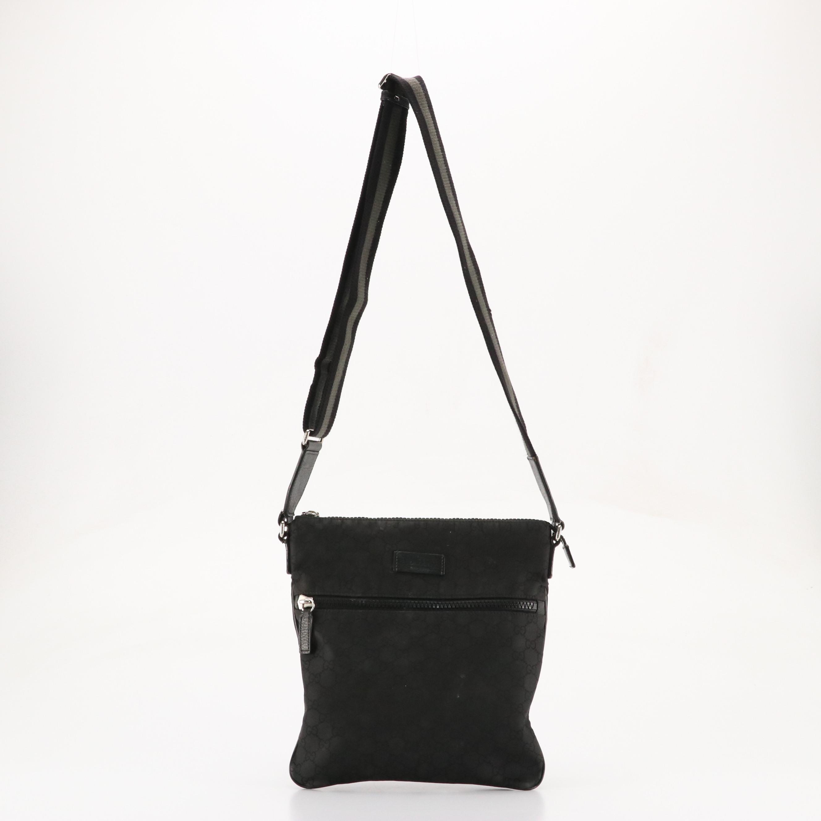 Gucci Black GG Nylon Jacquard and Calfskin Grain Leather Crossbody Bag