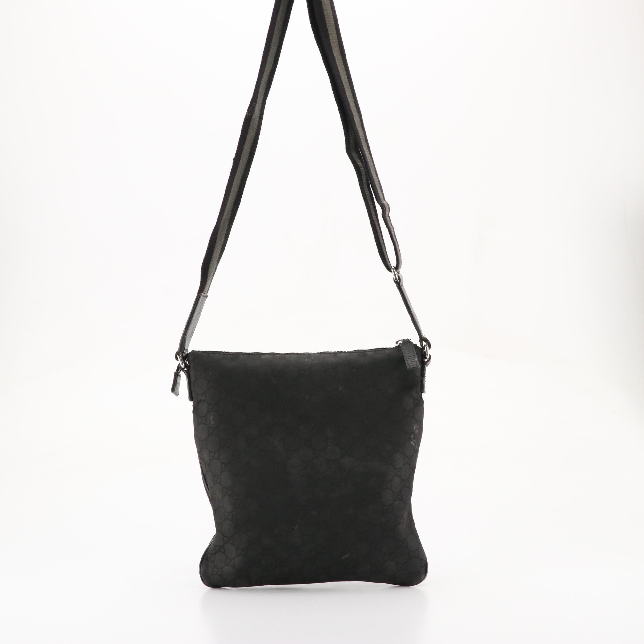 Gucci Black GG Nylon Jacquard and Calfskin Grain Leather Crossbody Bag