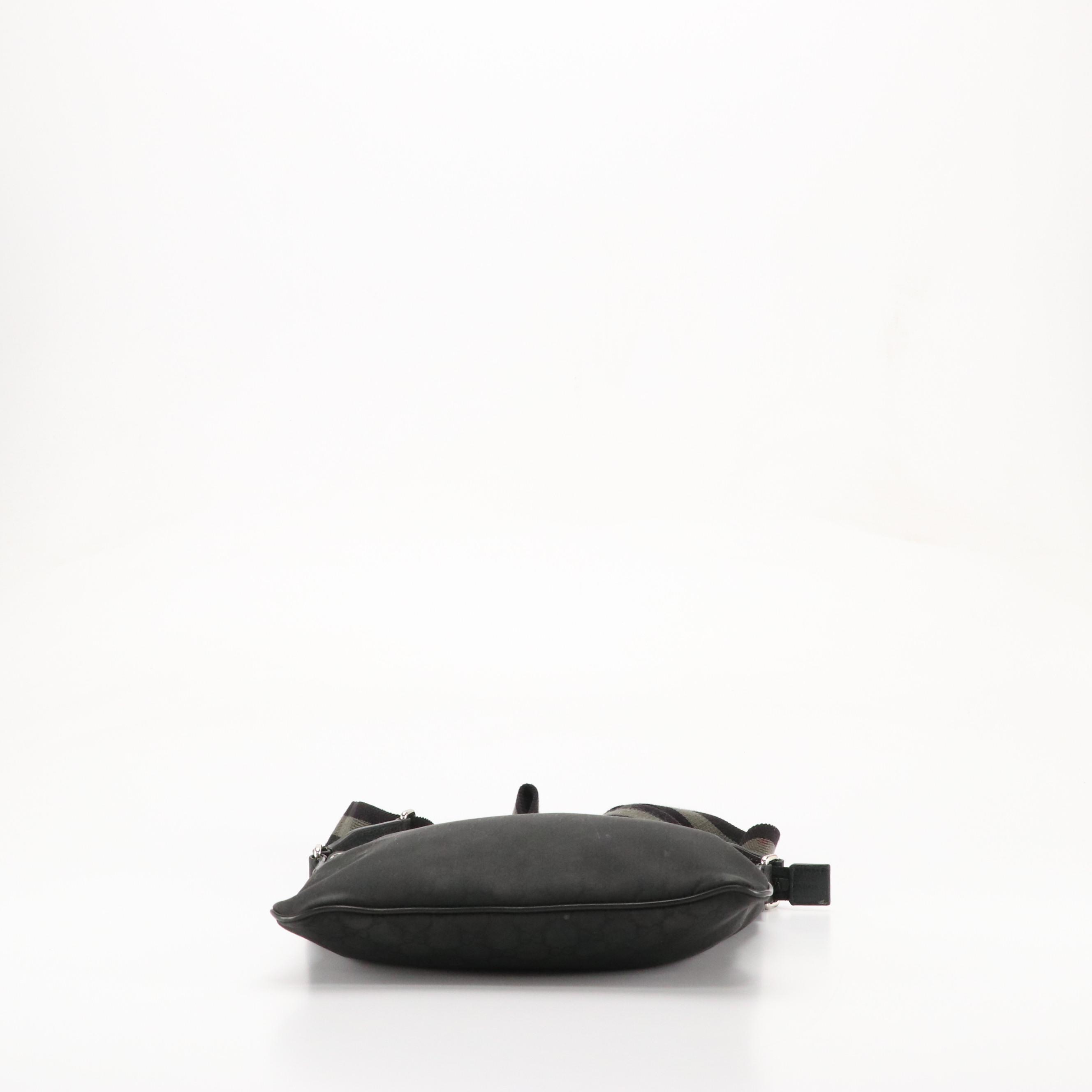 Gucci Black GG Nylon Jacquard and Calfskin Grain Leather Crossbody Bag