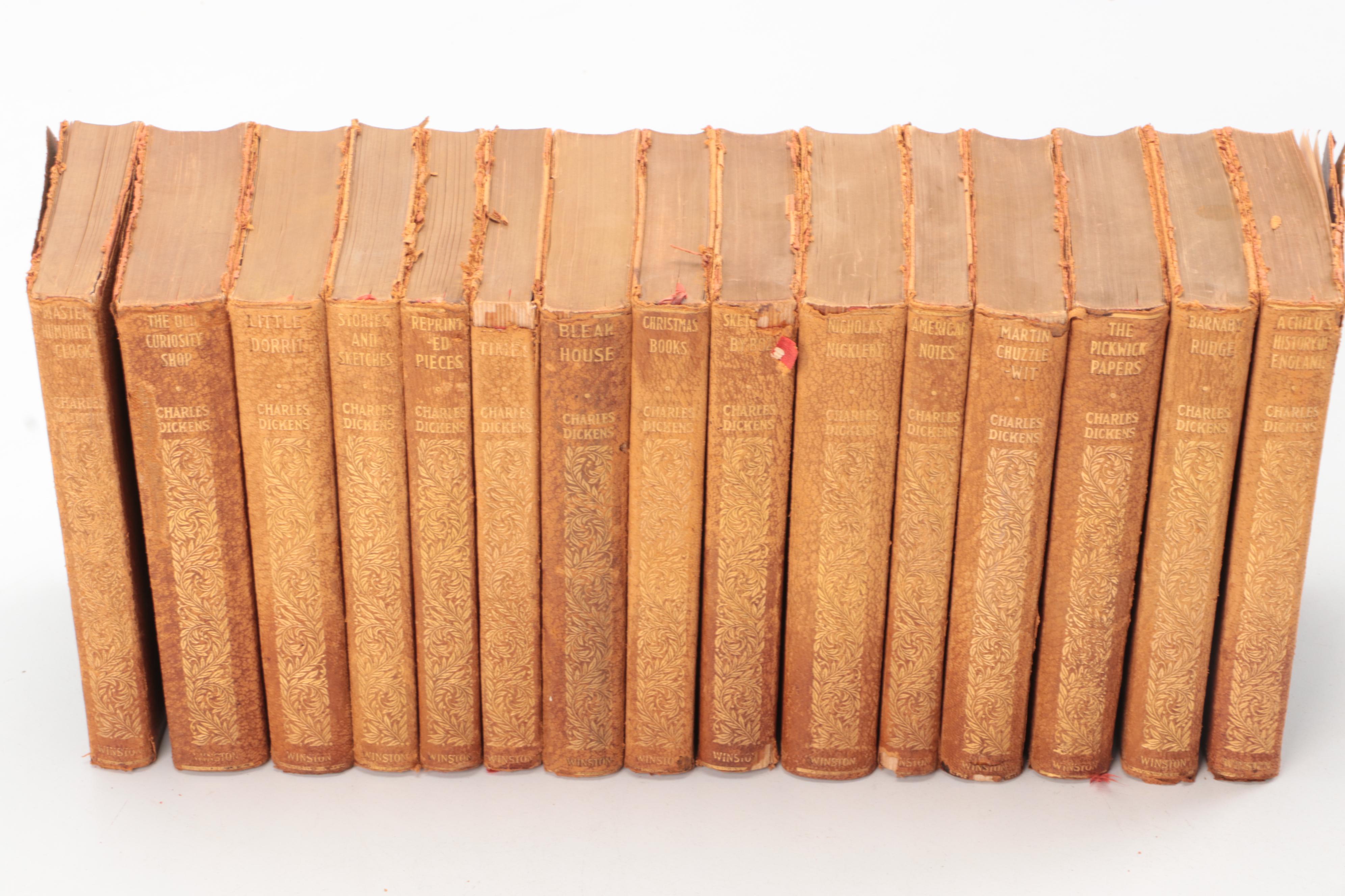 Leather Bound "The Works of Charles Dickens" Partial Set, Early 20th Century