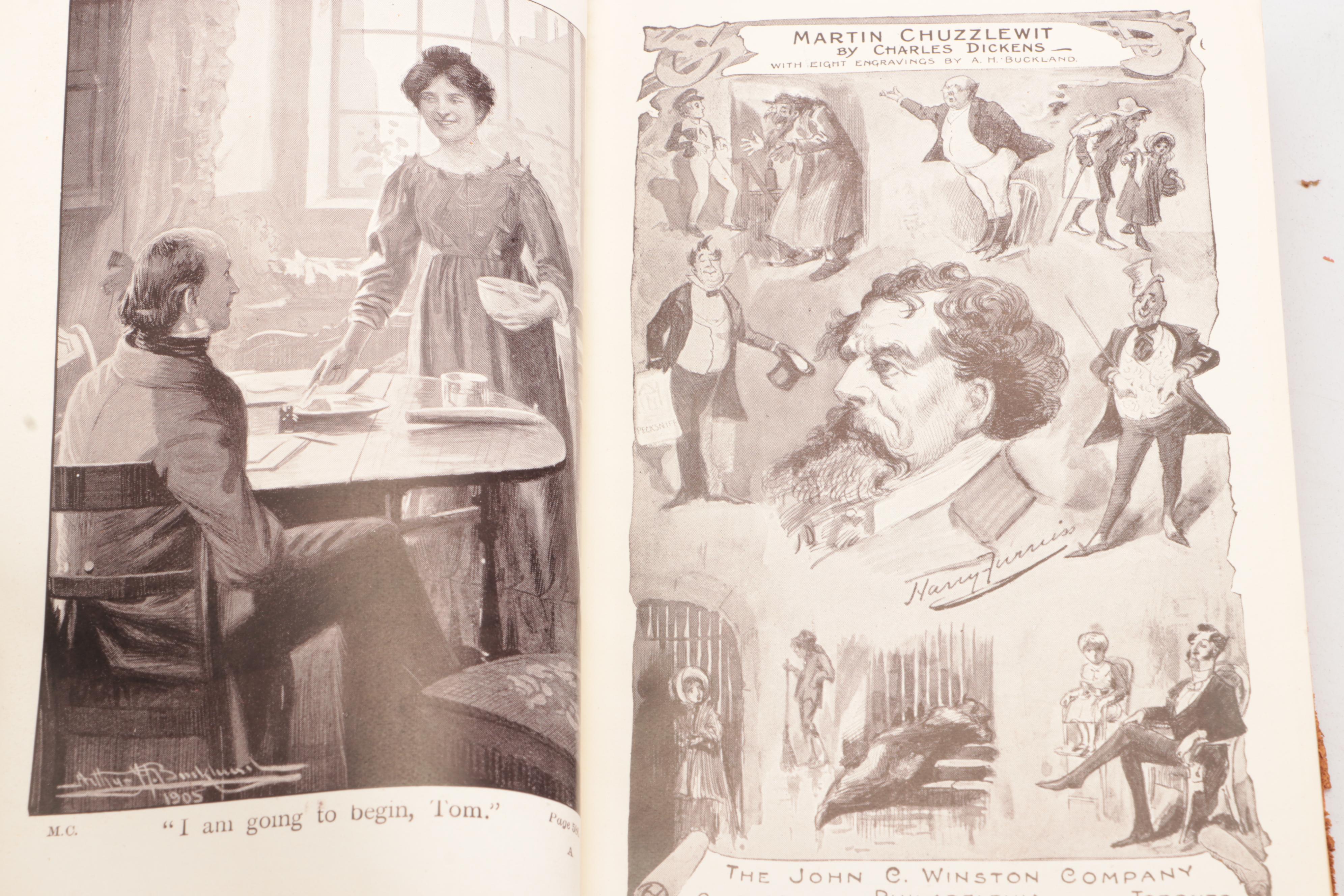 Leather Bound "The Works of Charles Dickens" Partial Set, Early 20th Century