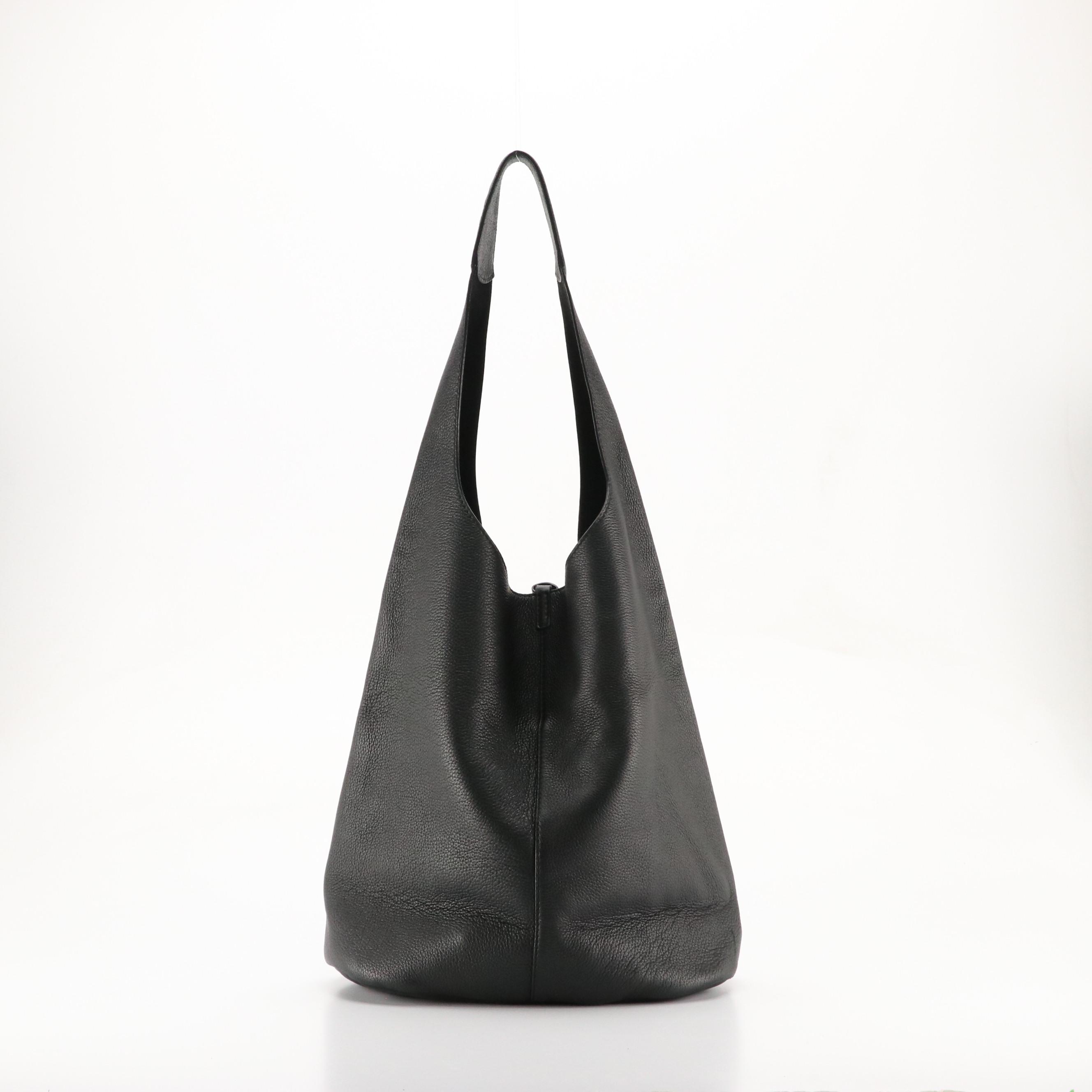 Salvatore Ferragamo Black Calfskin Grain Leather Slouchy Hobo Bag with Zip Pouch