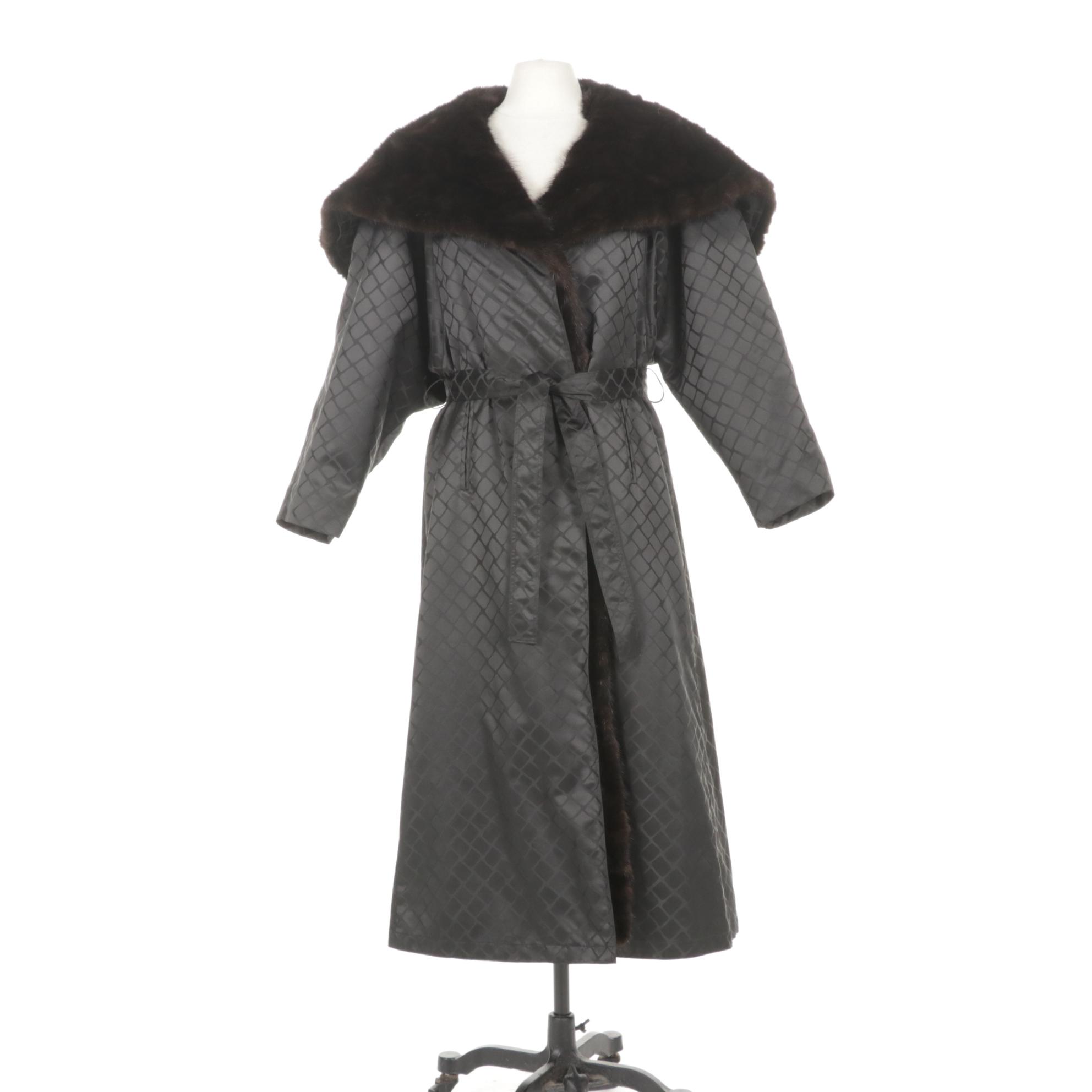 Revillon Espresso Mink Fur Lined Storm Coat with Hood