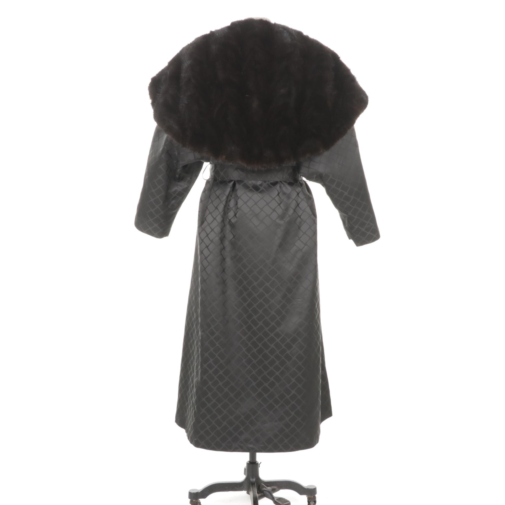 Revillon Espresso Mink Fur Lined Storm Coat with Hood