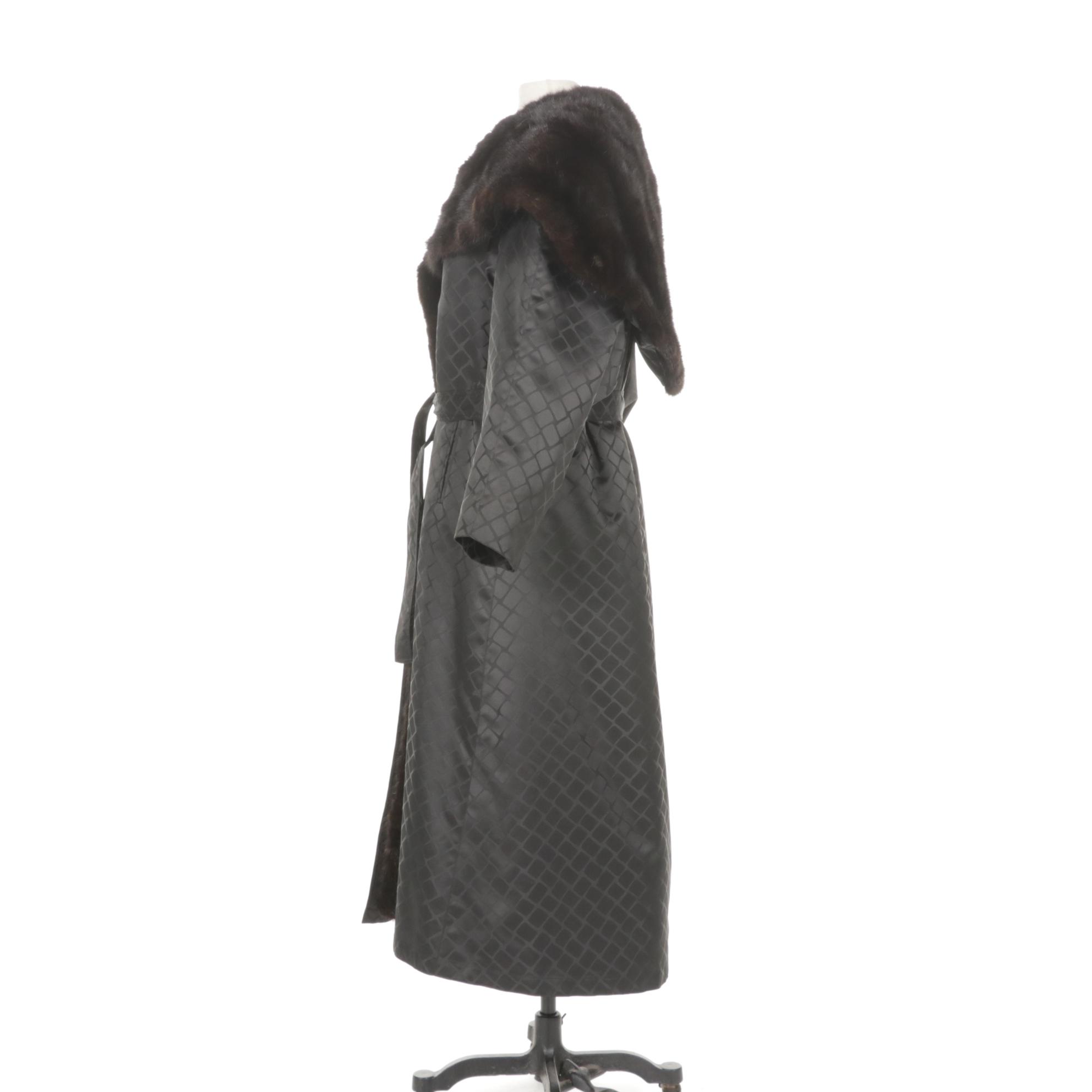Revillon Espresso Mink Fur Lined Storm Coat with Hood